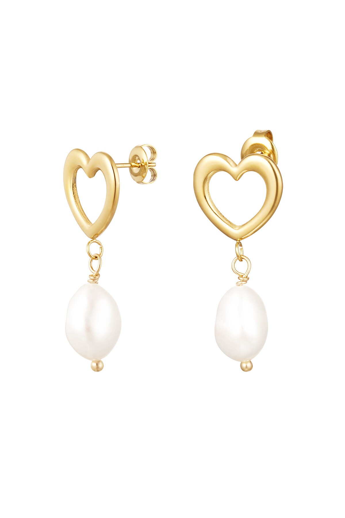 Earring heart with pearl detail - gold stainless steel h5 