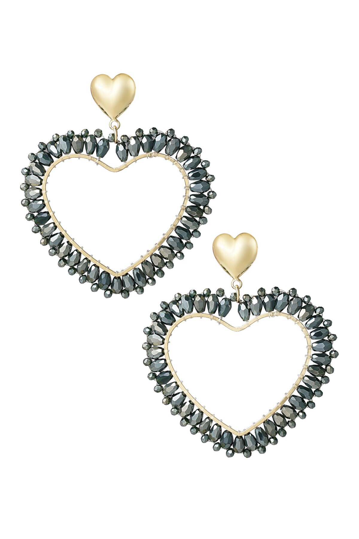 Heart Shaped Earrings Dark Green 