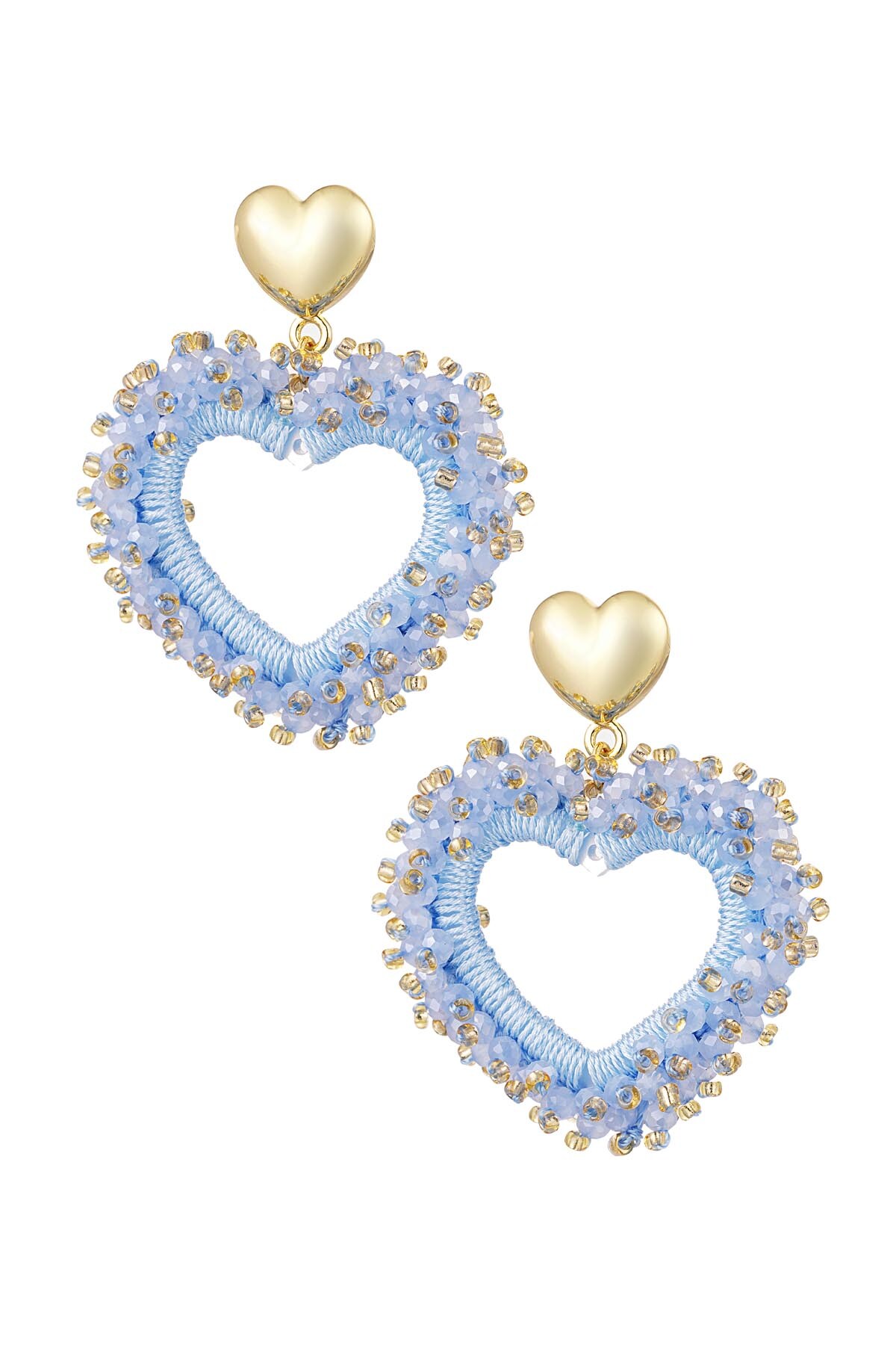 Heart Earrings Light Blue With Crystal - Copper 