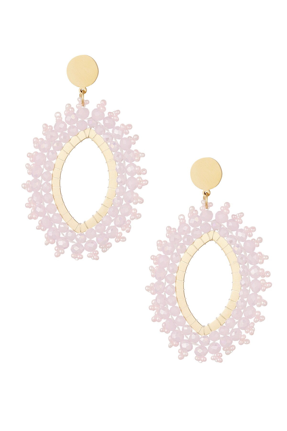 Earring oval crystal beads - light pink stainless steel 