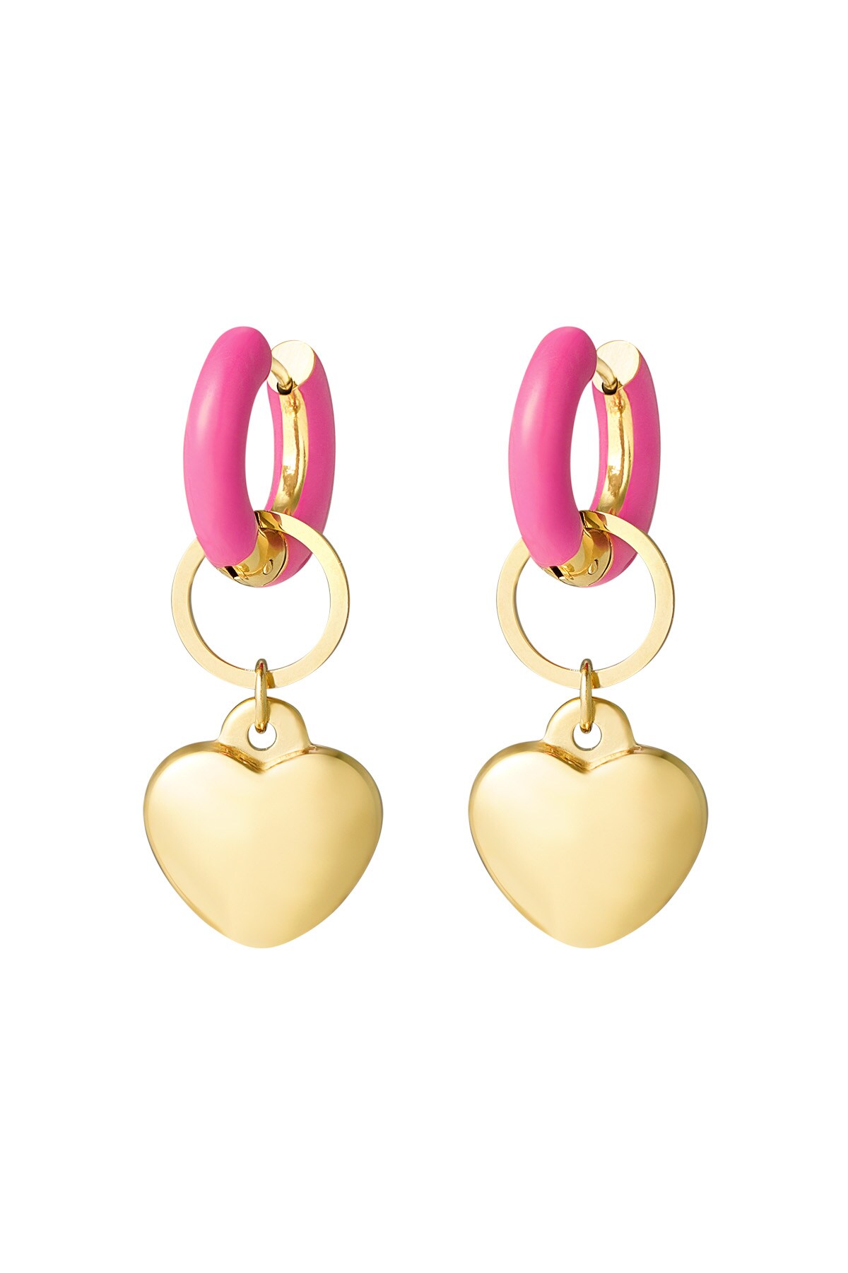 Earring colored ring with heart pink - Gold color h5 