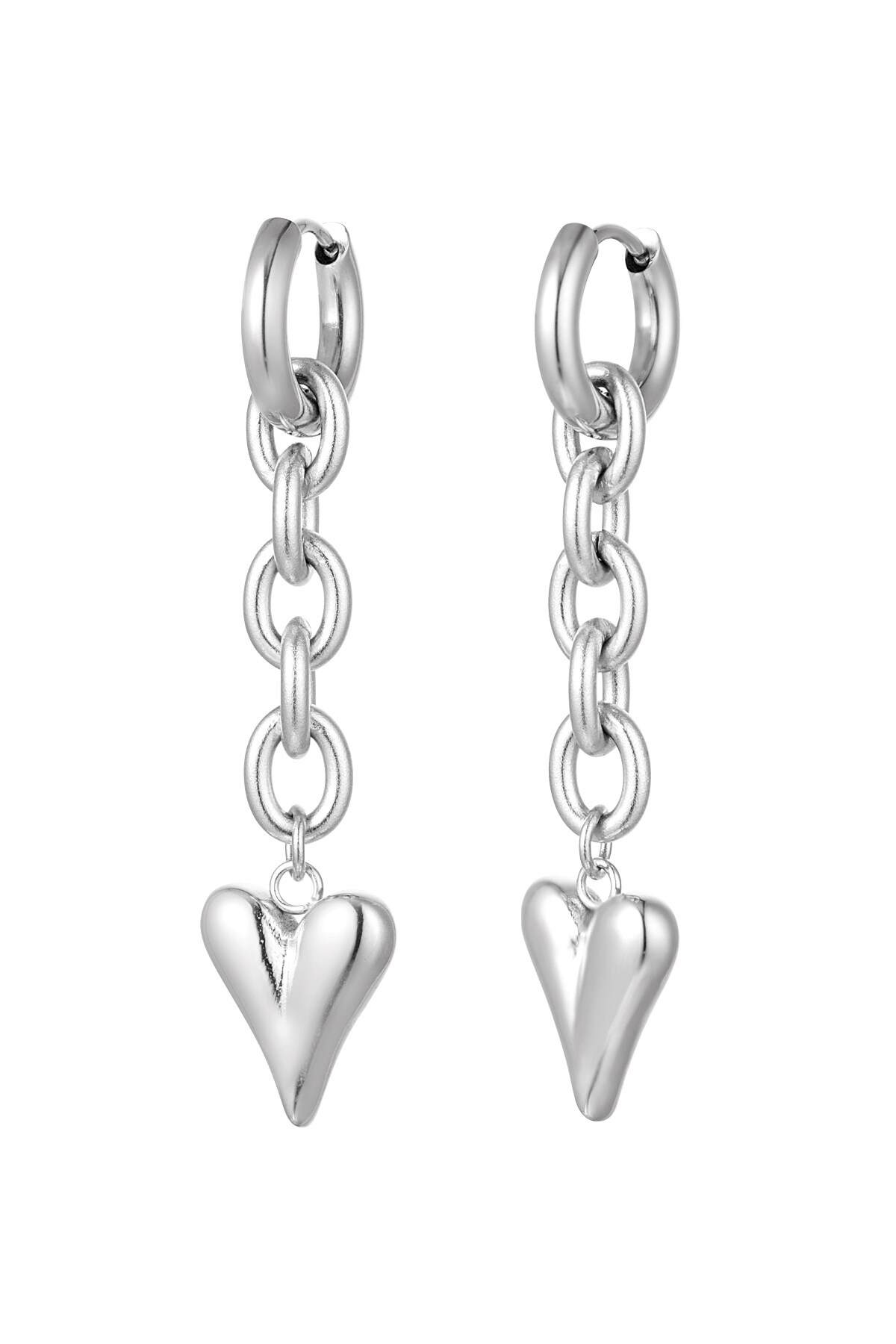 Earrings link & heart - silver Stainless Steel h5 