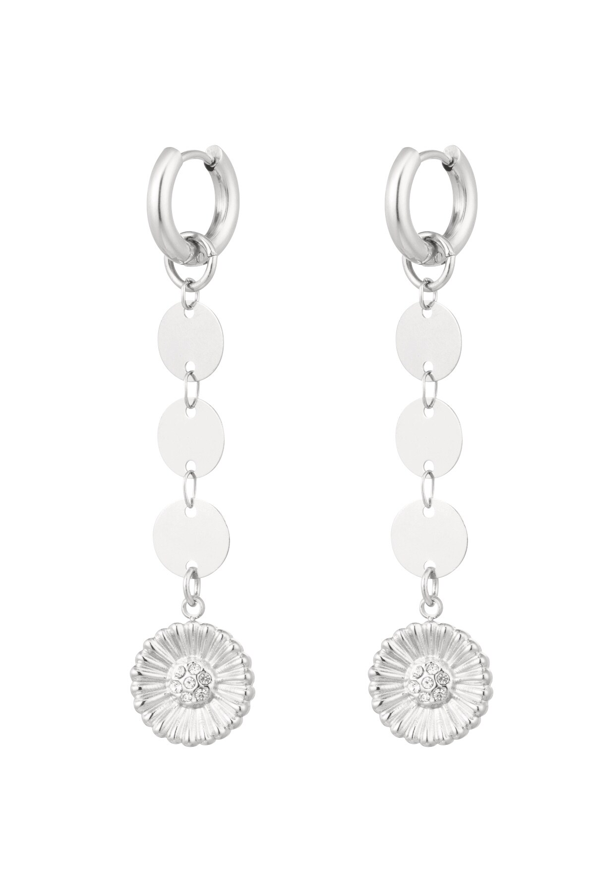 Earrings round necklace with flower - Silver color h5 