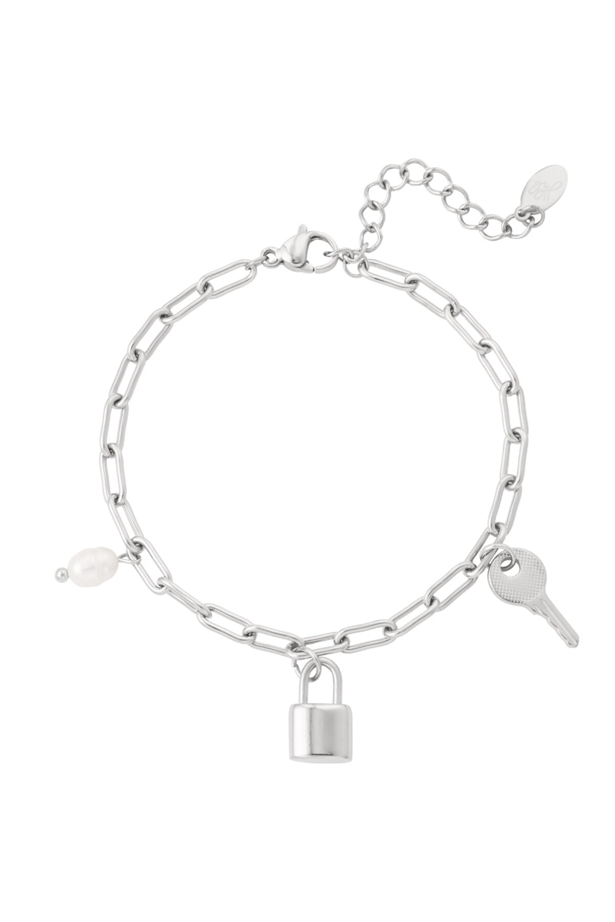 Link bracelet charms & pearl - Silver color h5 