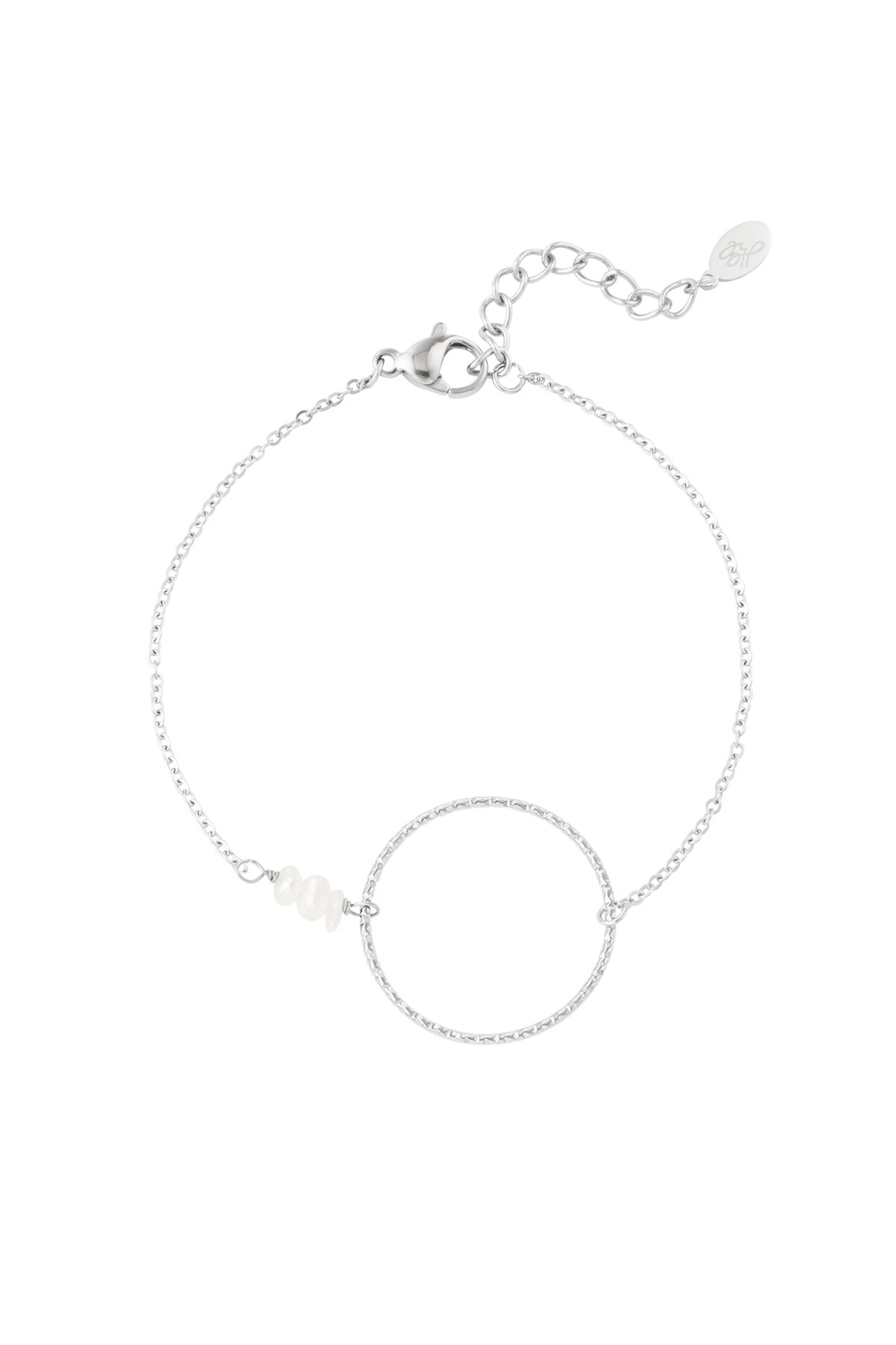 Bracelet large circle with pearls - Silver color h5 