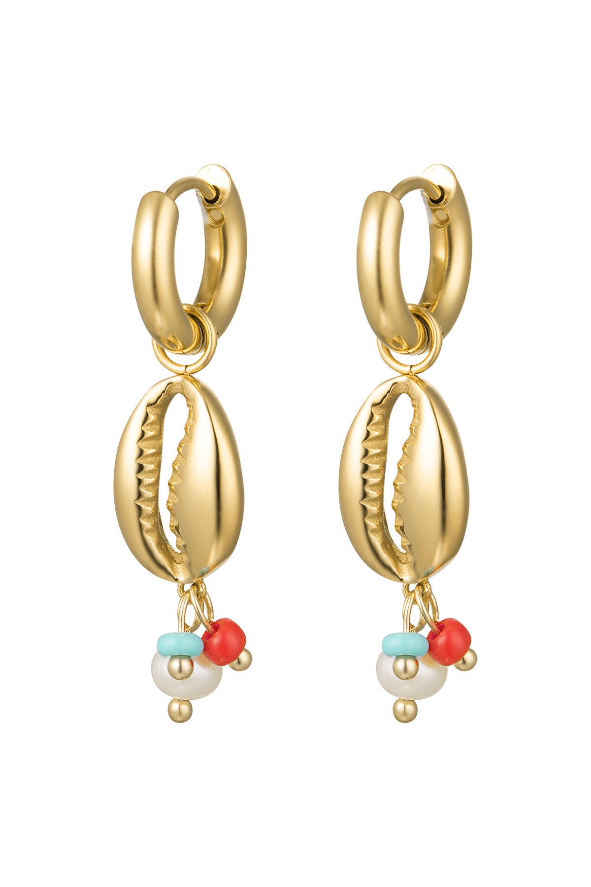 Earrings shell with beads - gold Stainless Steel h5 