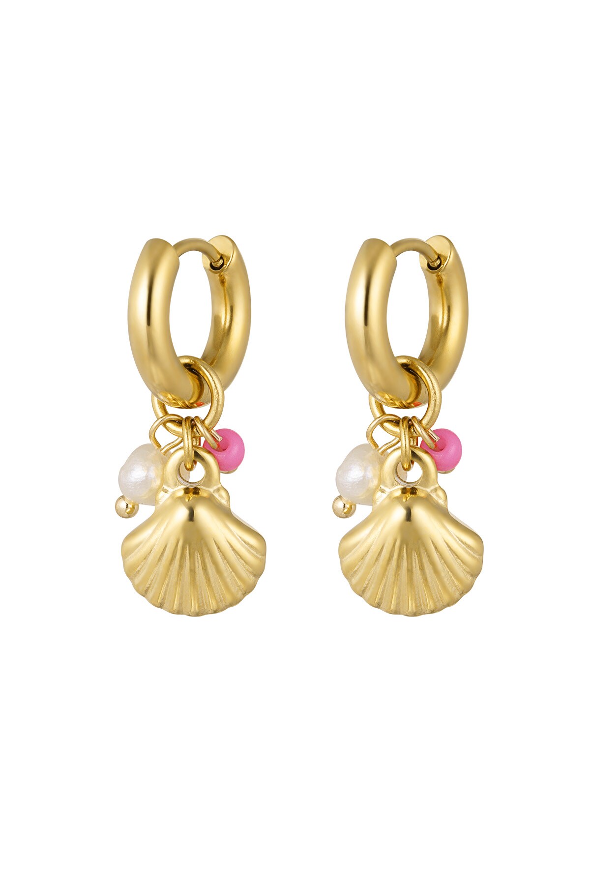 Earrings beads with shell - Gold color h5 