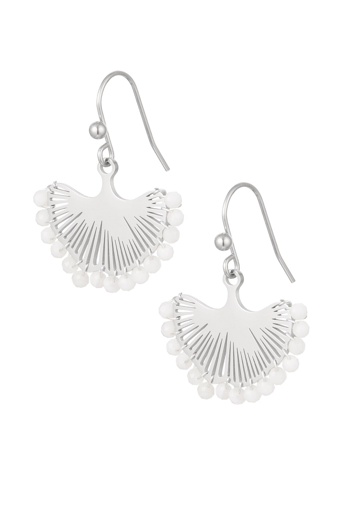 Earrings shell with beads - Silver color h5 