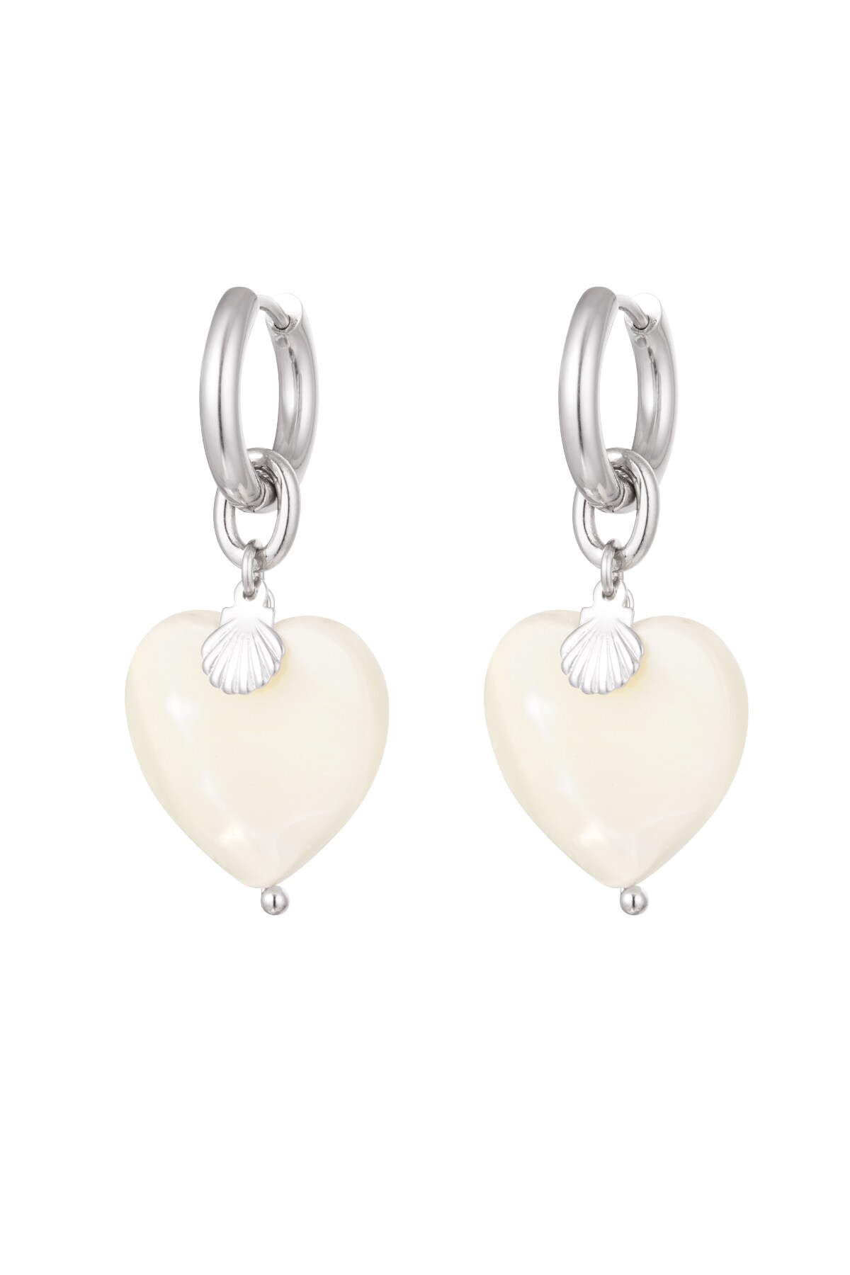 Earrings heart & shell - Silver color h5 