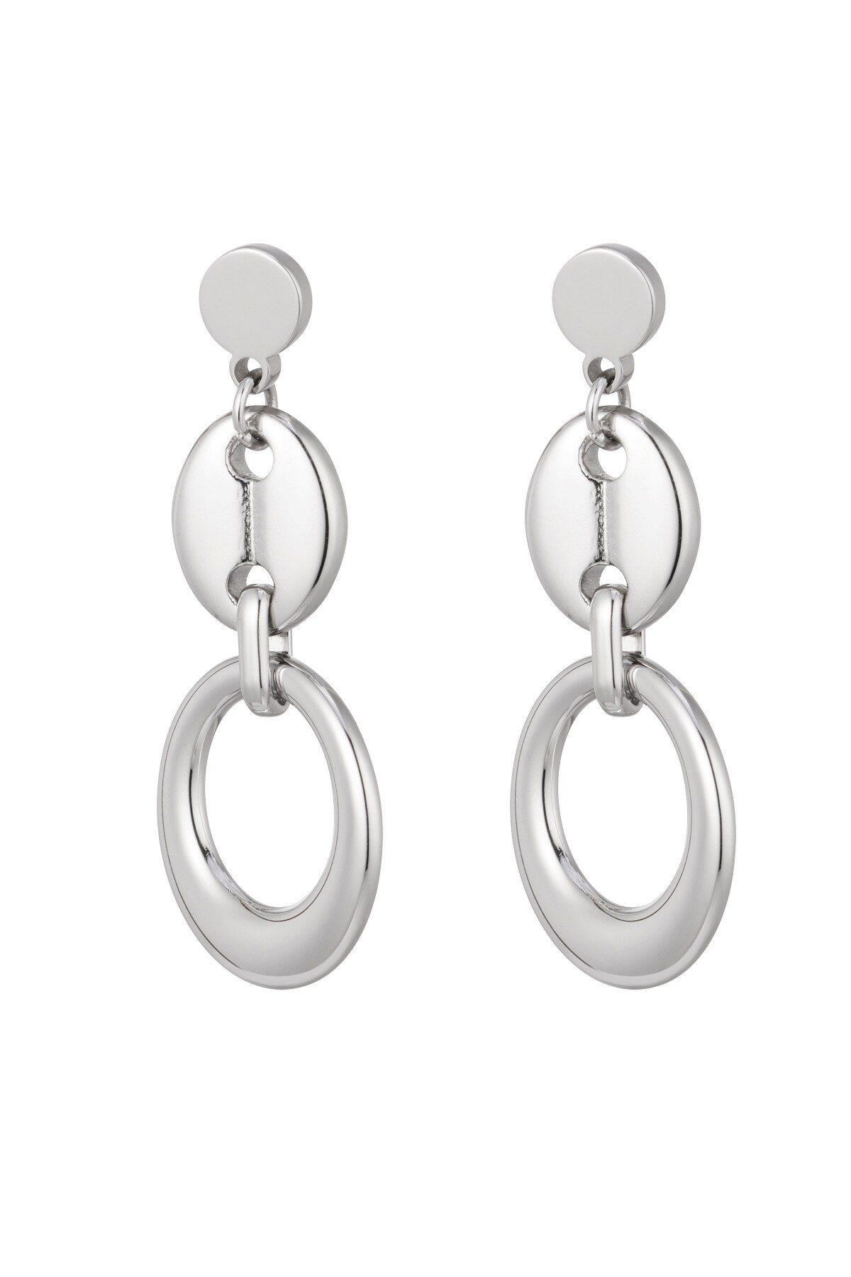 Earrings link with button detail - Silver color h5 