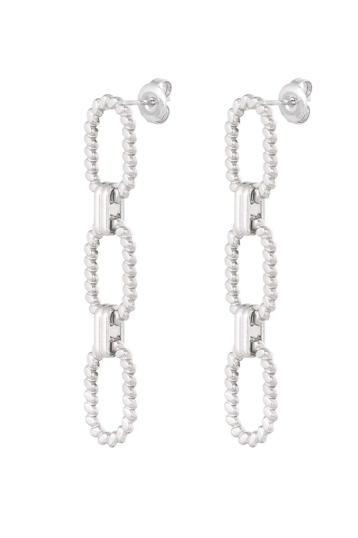 Chain earrings ribbed - Silver color h5 