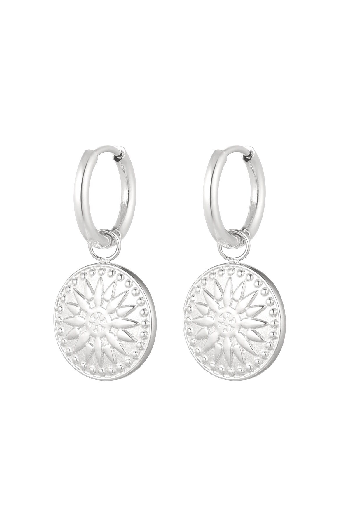 Earrings round coin - Silver color h5 