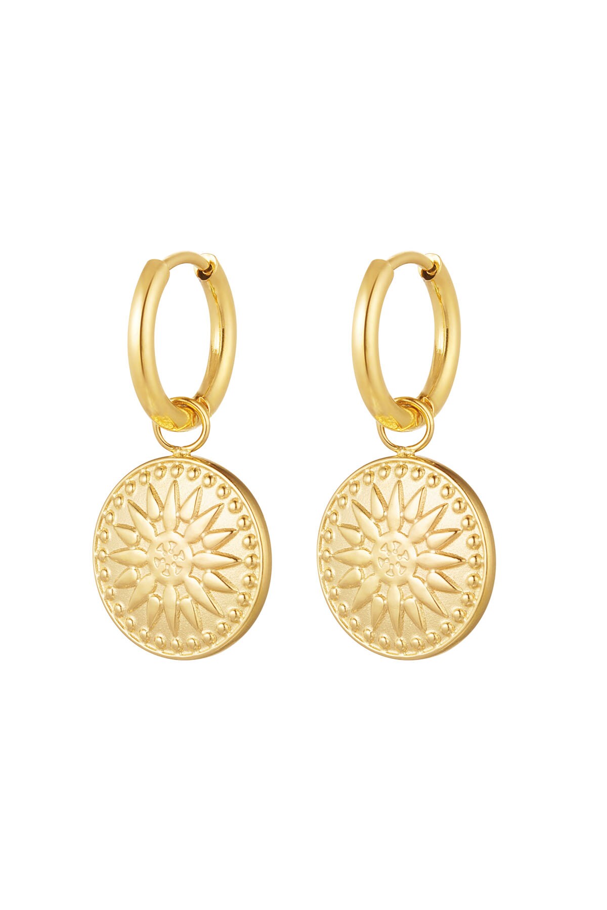 Earrings round coin - Gold color h5 