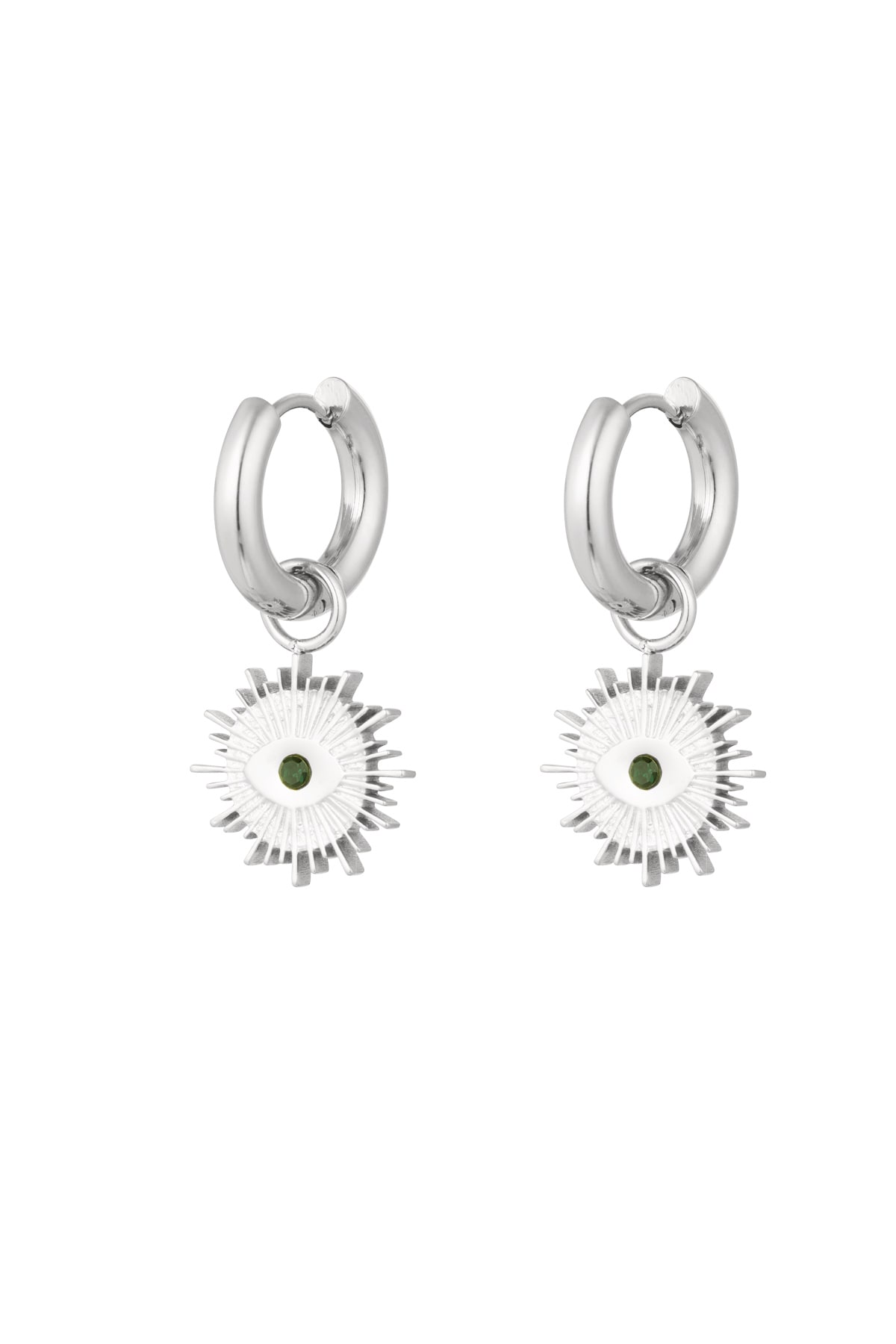 Earrings round eye charm - silver color Stainless Steel 