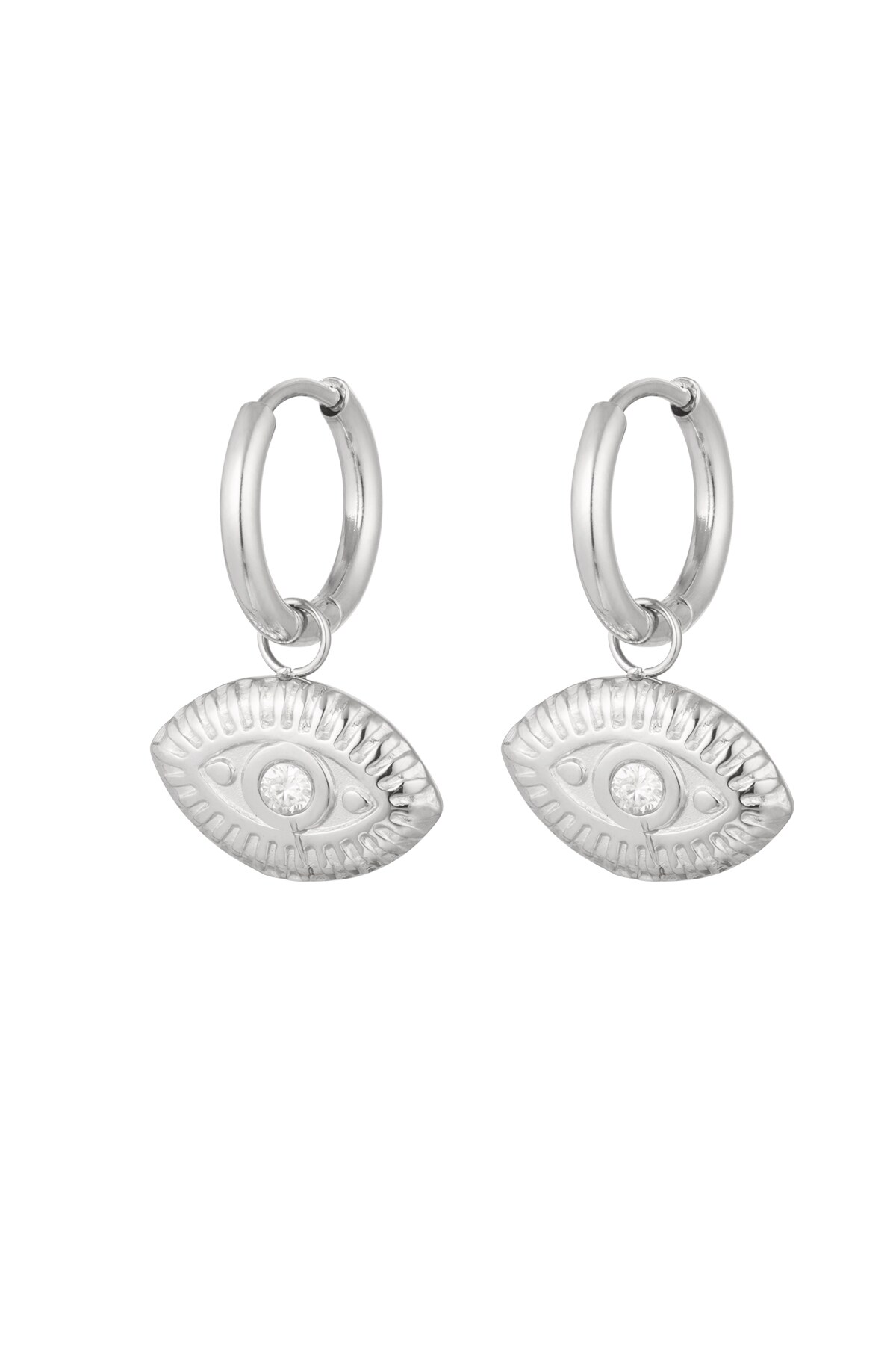 Earrings eye charm with strass - silver Stainless Steel h5 