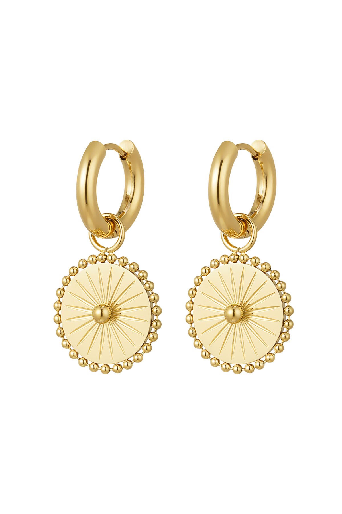 Earrings coin with balls - Gold color h5 