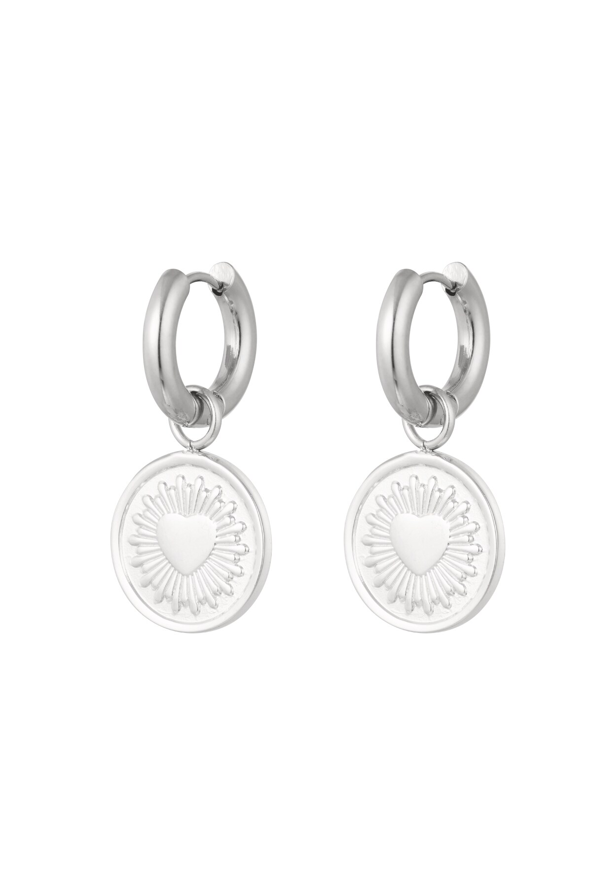 Earrings heart coin - silver Stainless Steel h5 