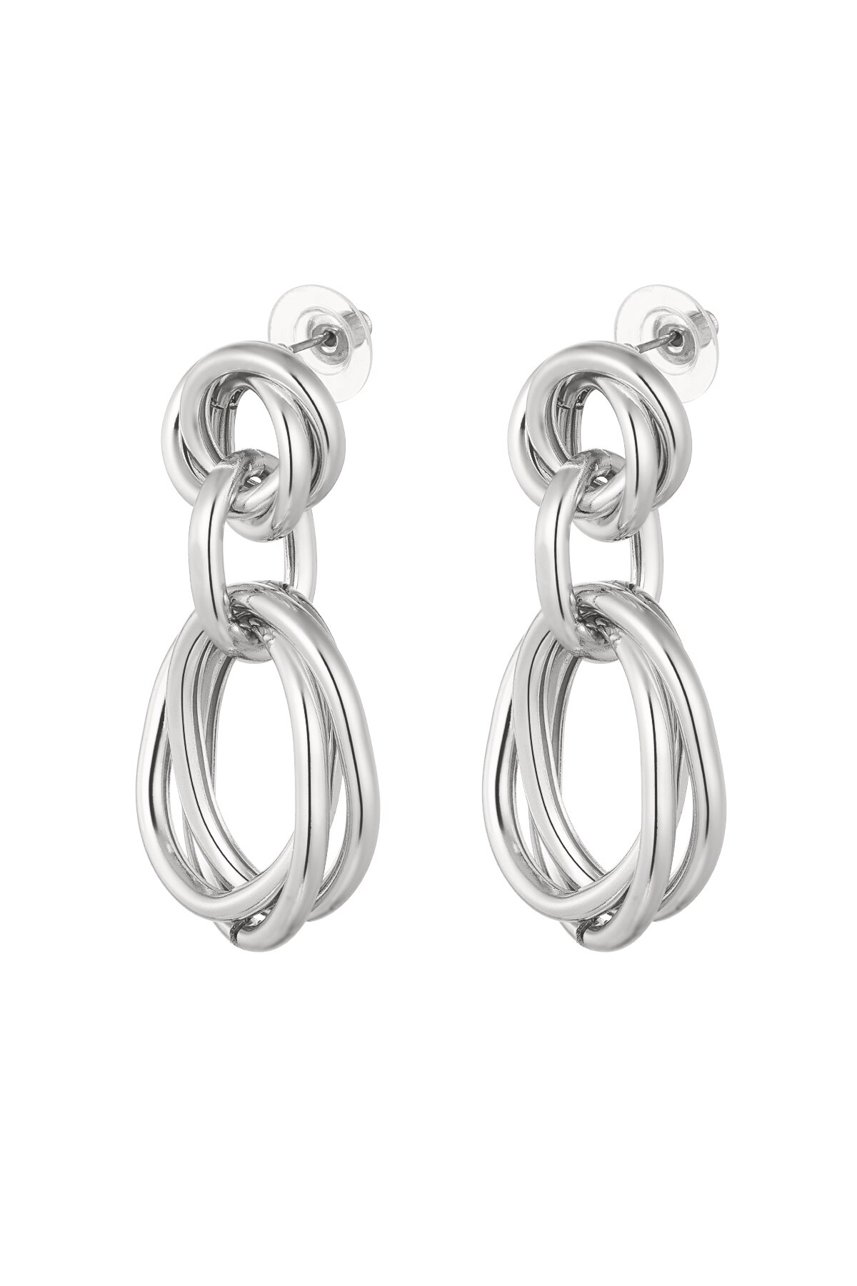 Earrings three link - Silver Color color 