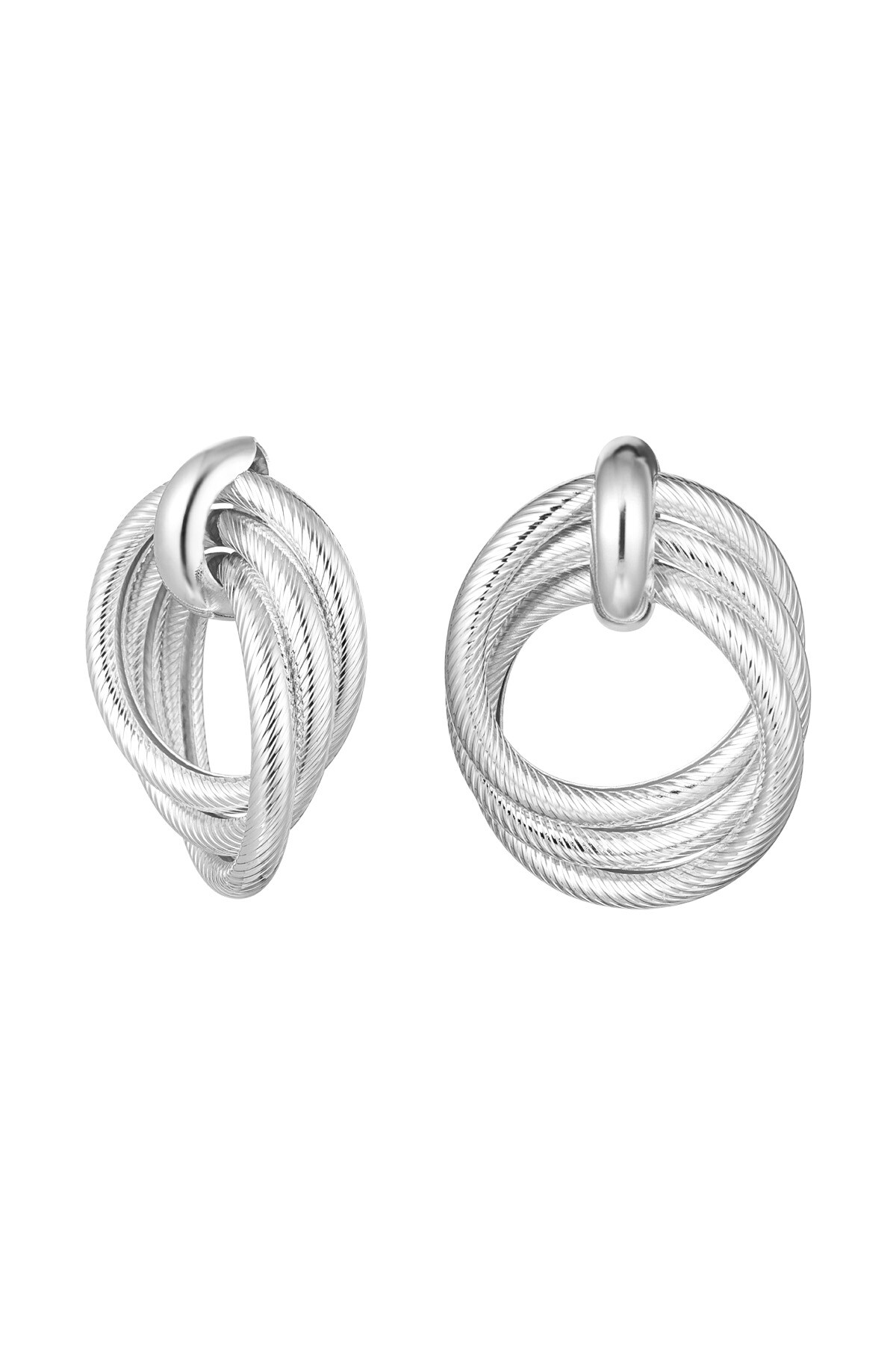 Statement Earrings Curves with print - Silver Color color 