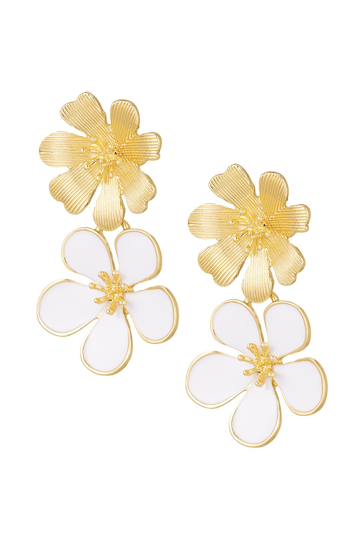 Earrings 2 times flower - Gold color h5 