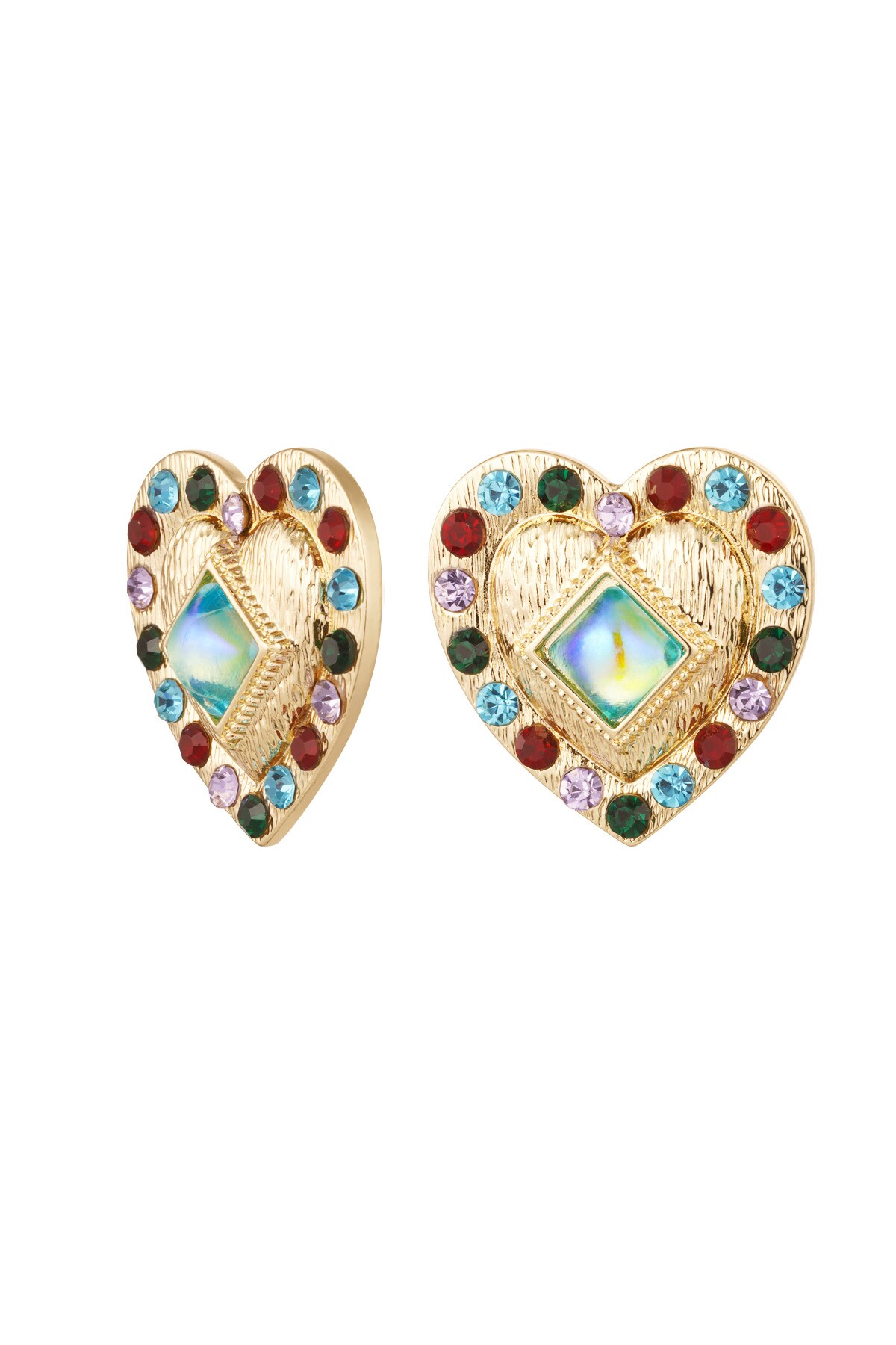 Earrings colorful heart - Gold color h5 