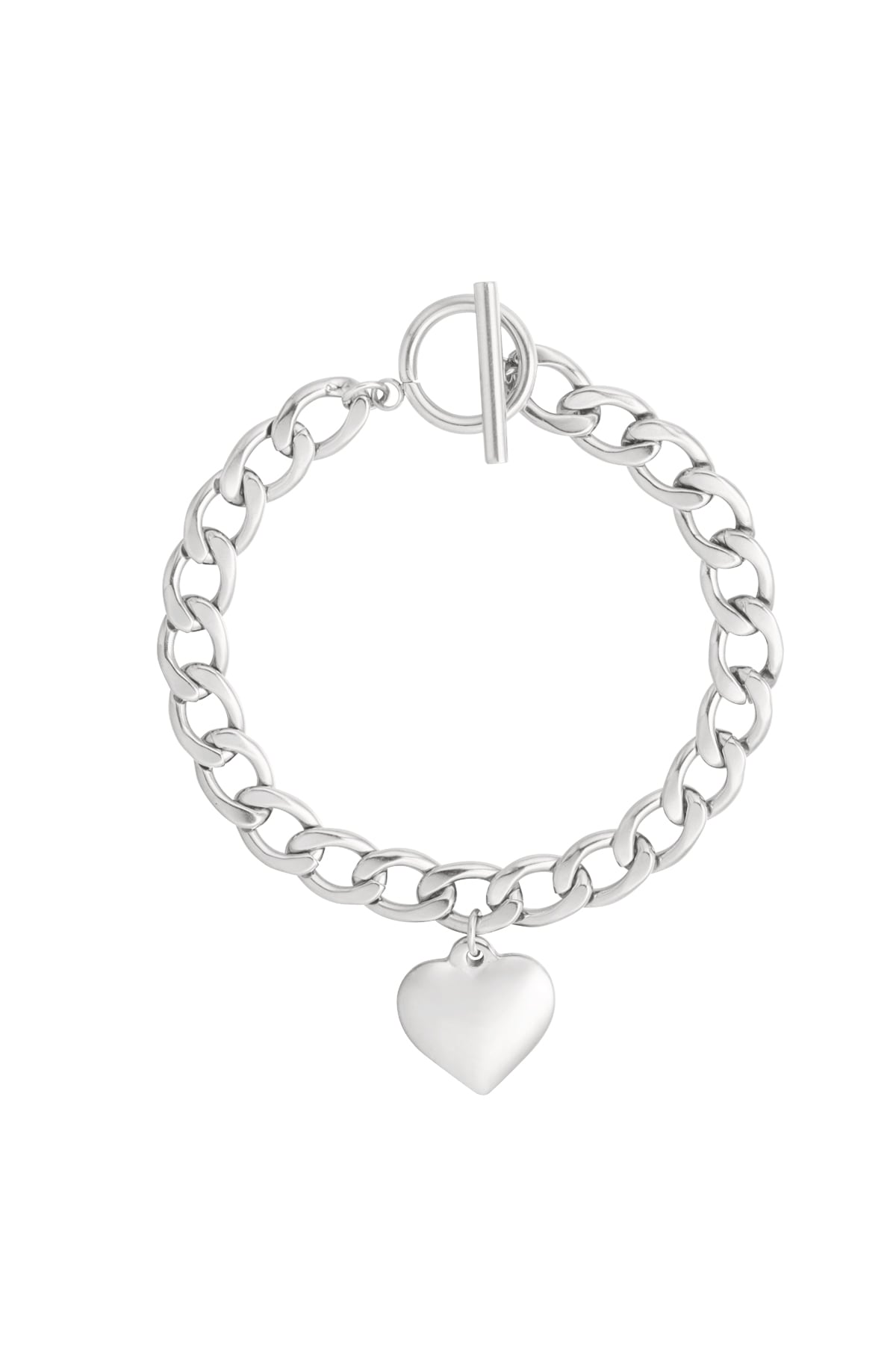 Coarse link bracelet with heart - Silver color h5 