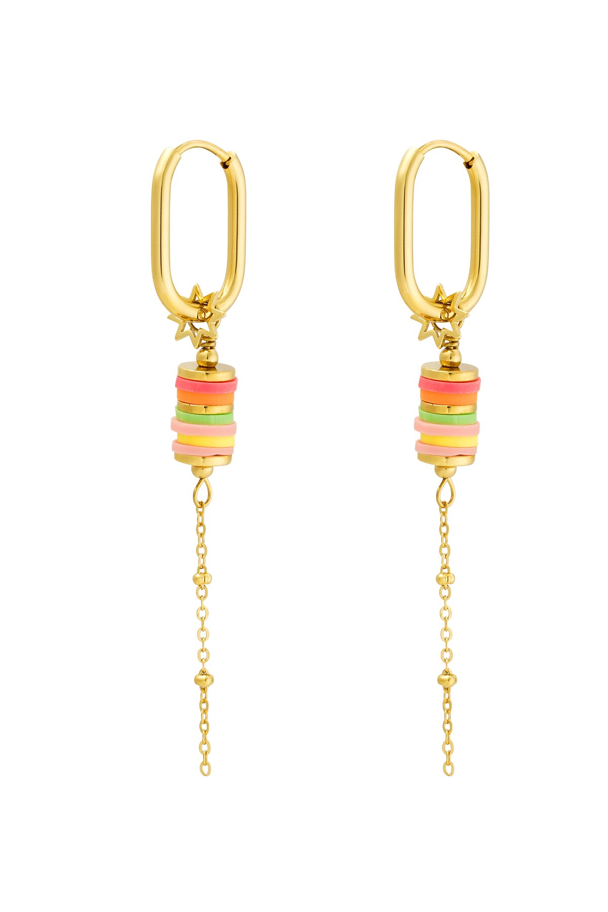 Earrings colorful beads with chain - Gold color h5 