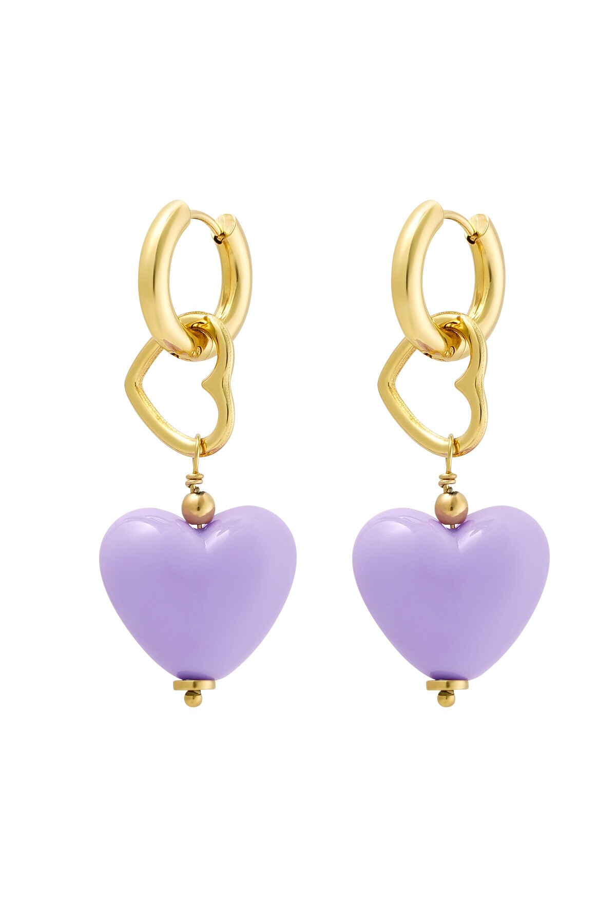 Earring double heart purple - Gold color h5 