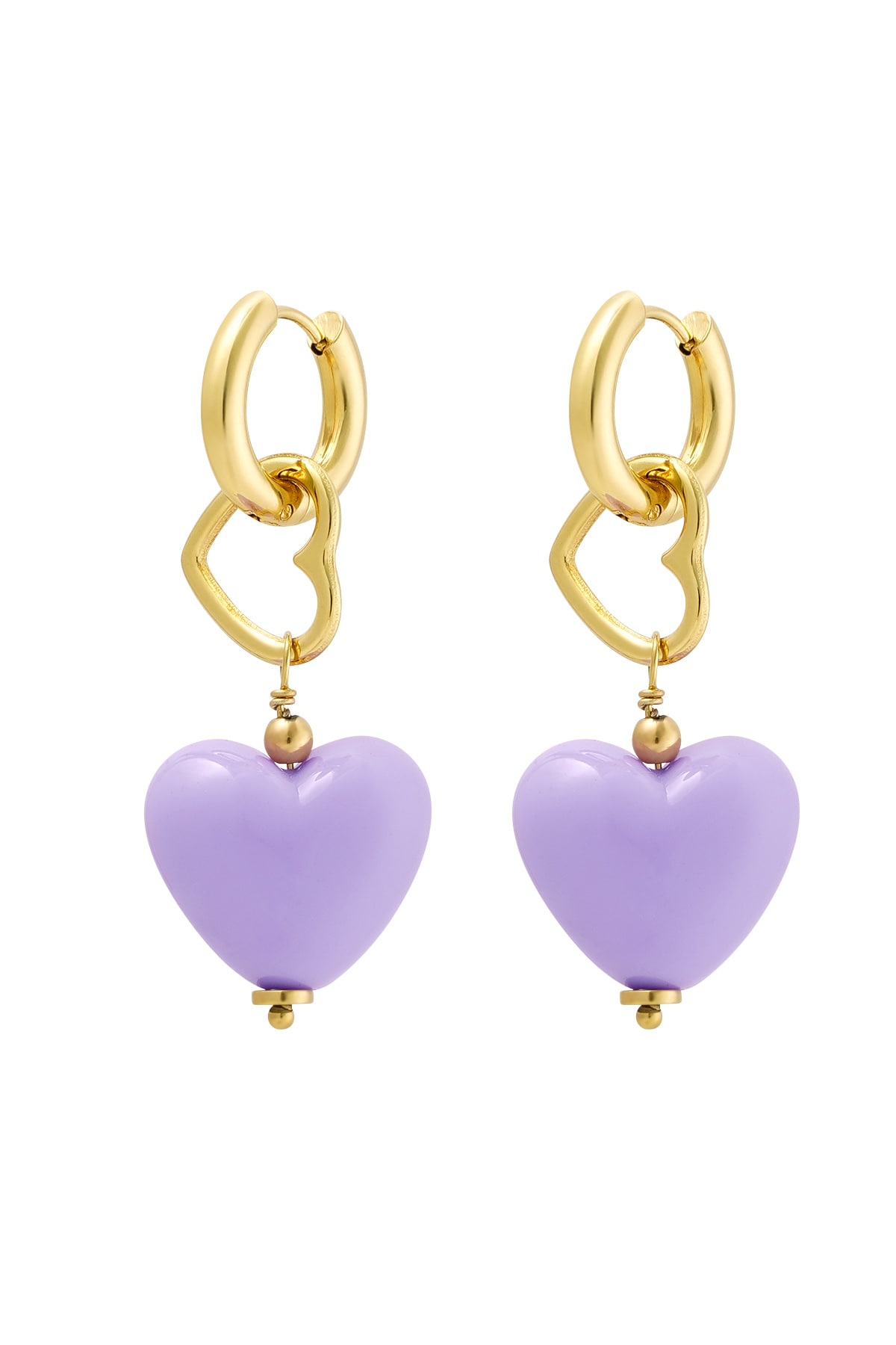 Earring double heart purple - Gold color