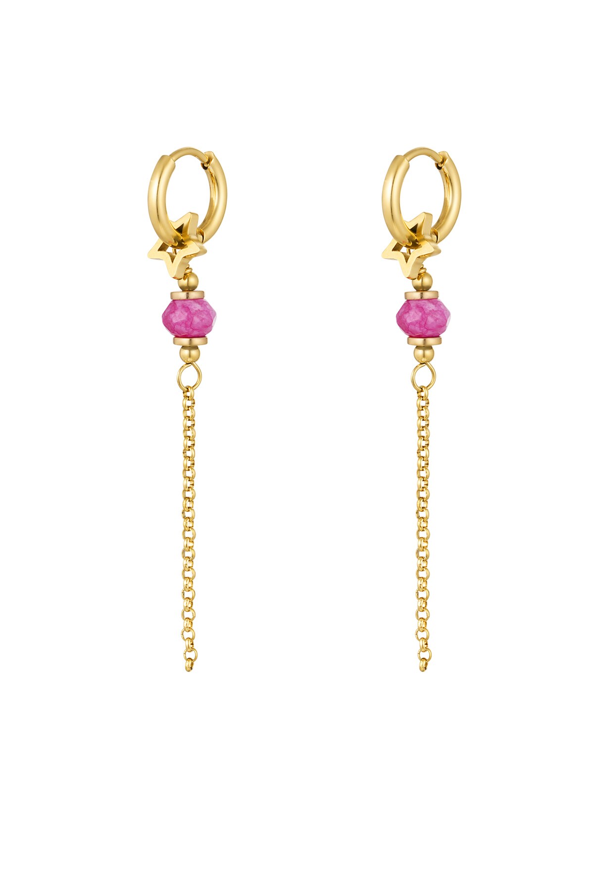 Earrings with bead pendant - gold/pink Stainless Steel 