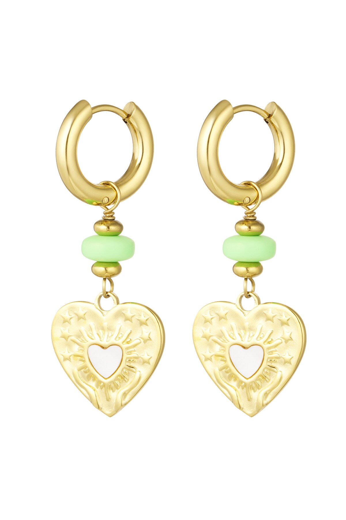 Earrings heart coin with green bead - gold/green h5 