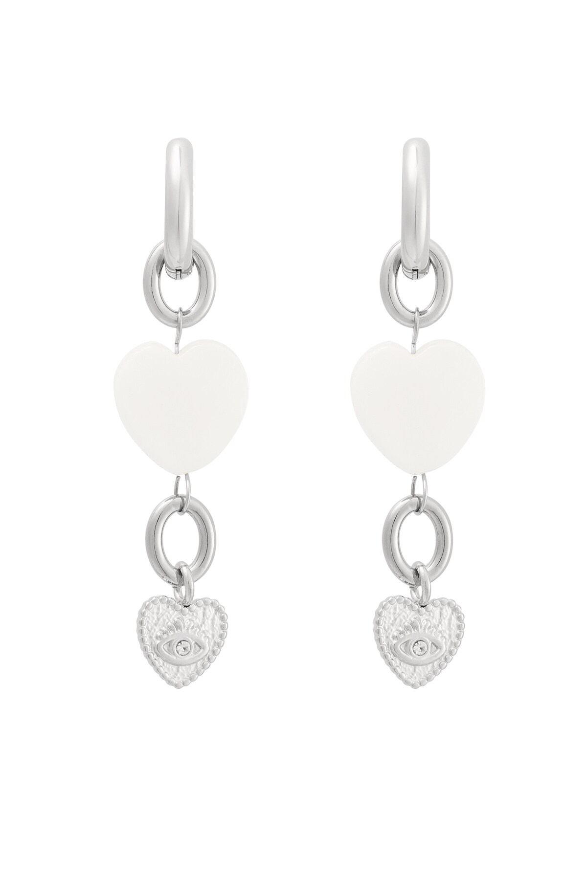 Earrings different hearts - Silver color h5 