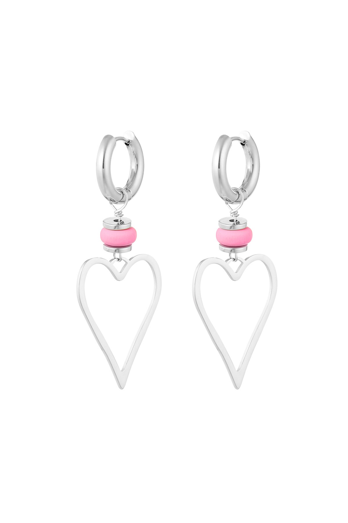 Earrings heart with bead - silver/pink h5 