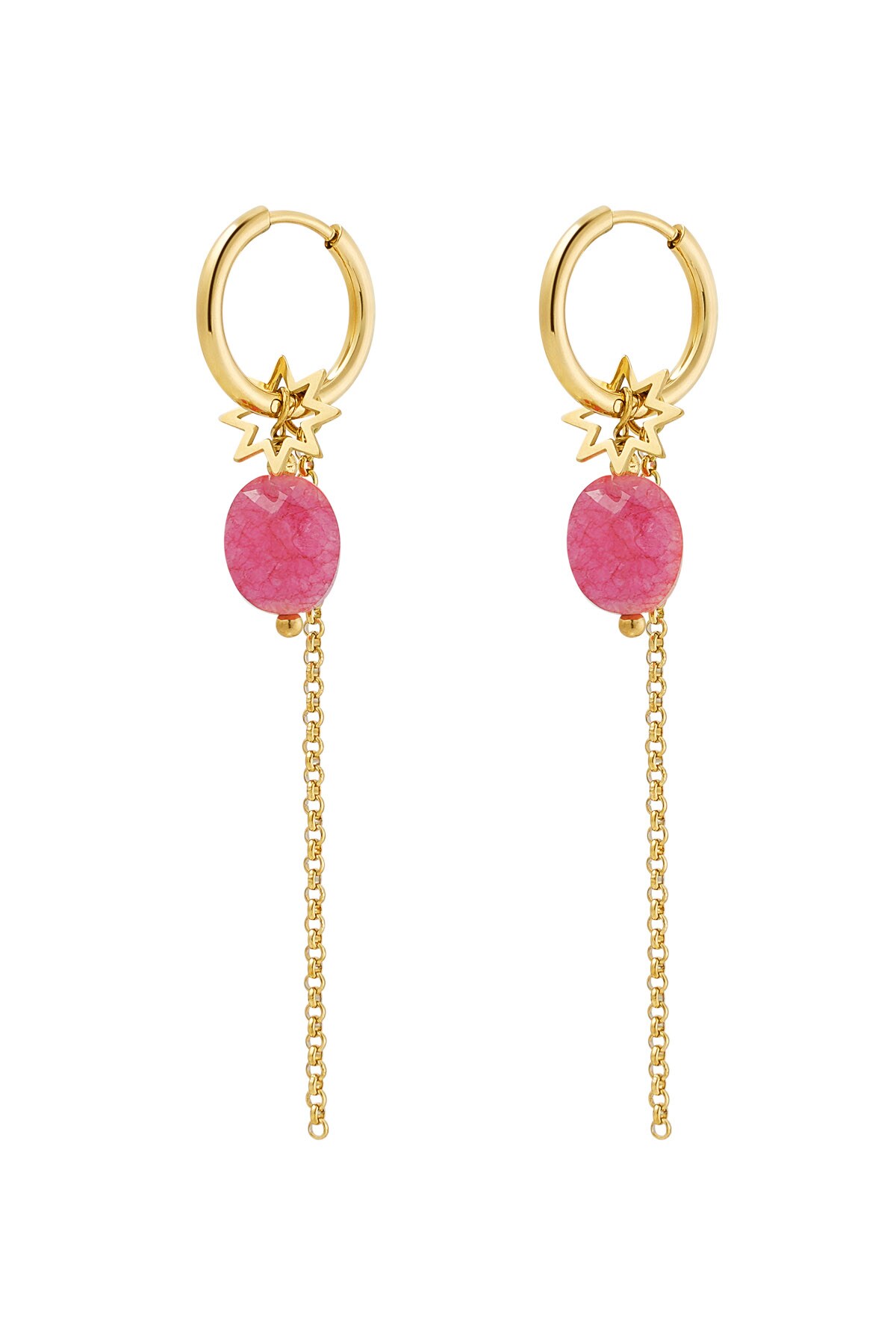 Earrings necklace with stone and charm - gold/pink h5 