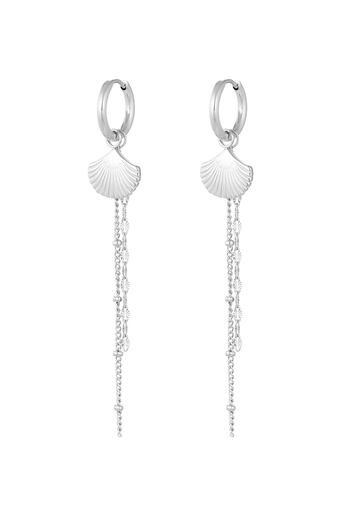 Earrings shell with chain - Silver color h5 