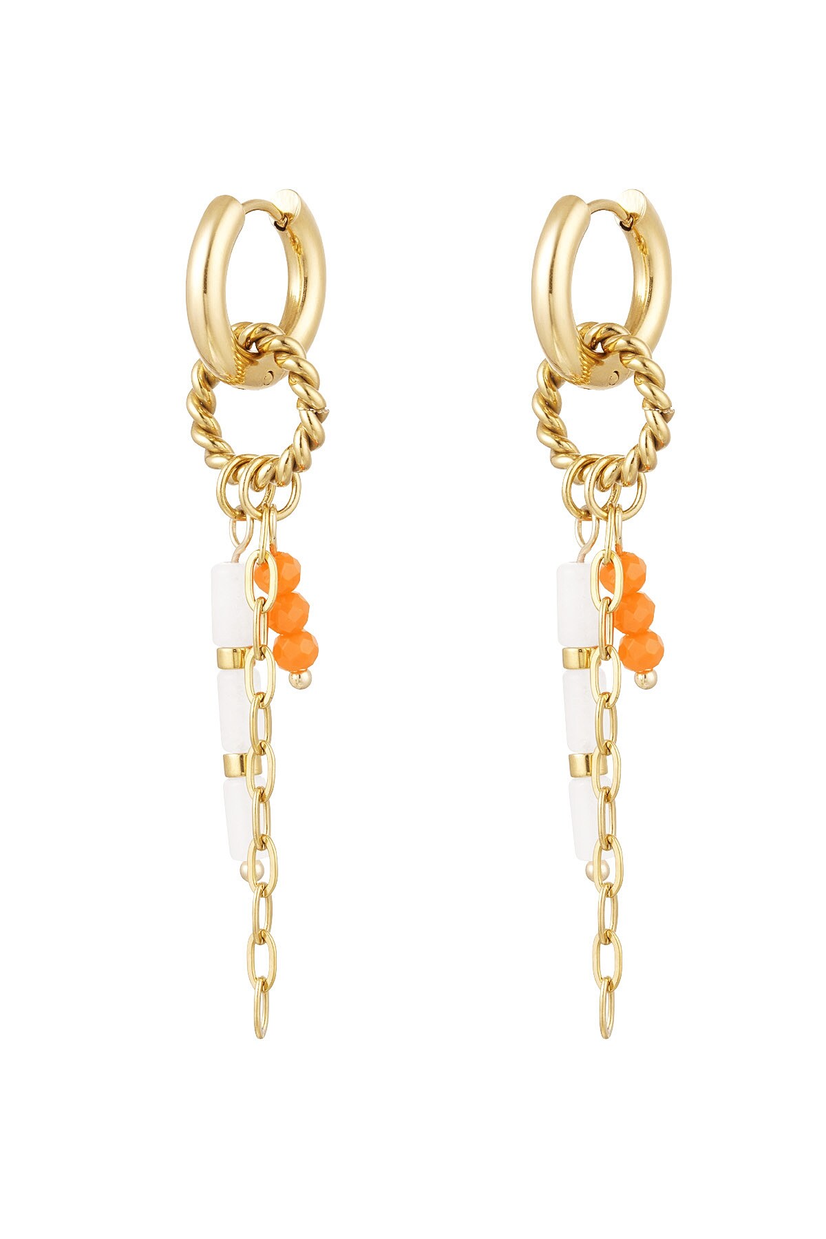 Earring many pendants orange - Gold color h5 