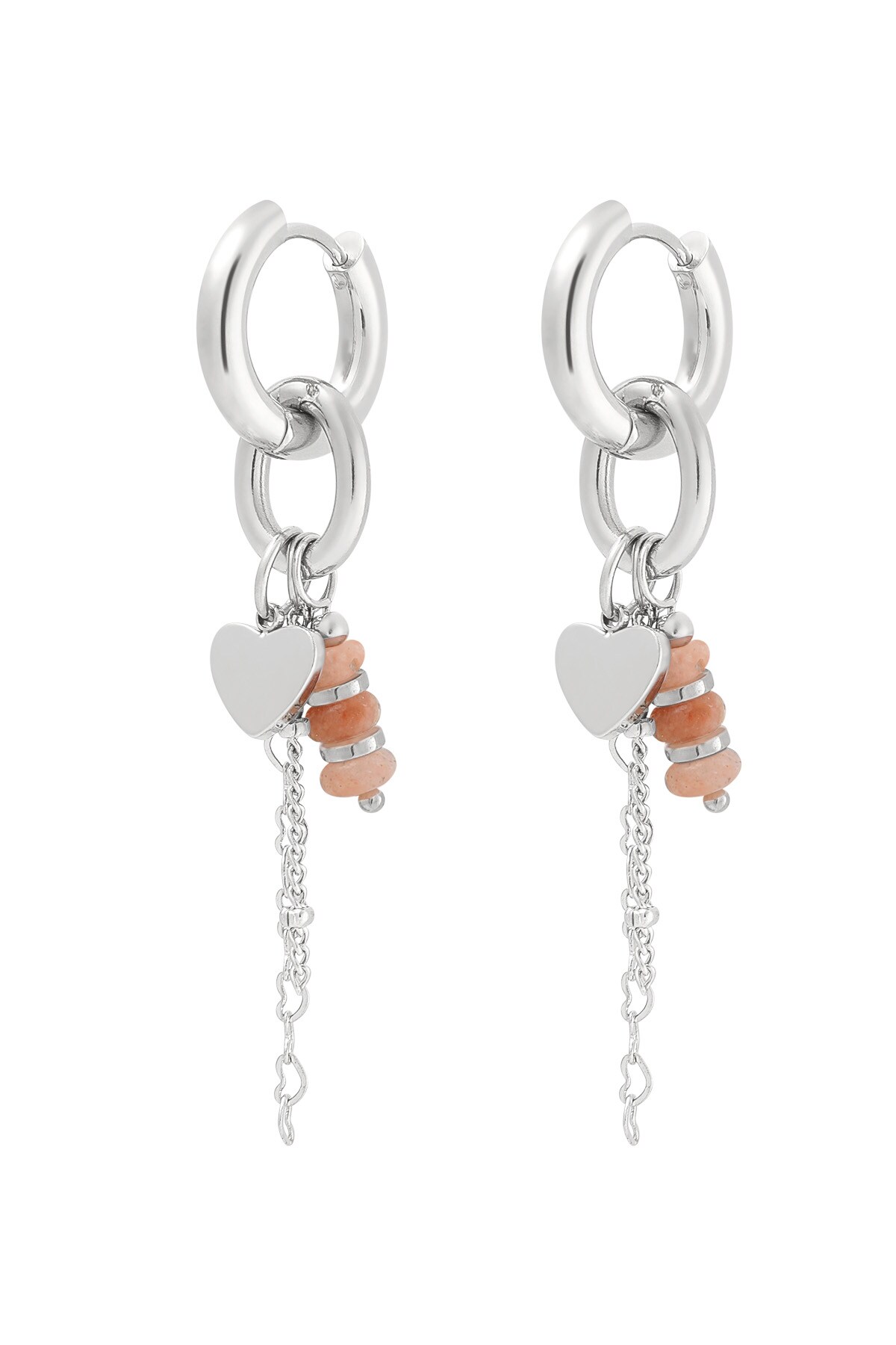 Earring hearts details pink - Silver color 