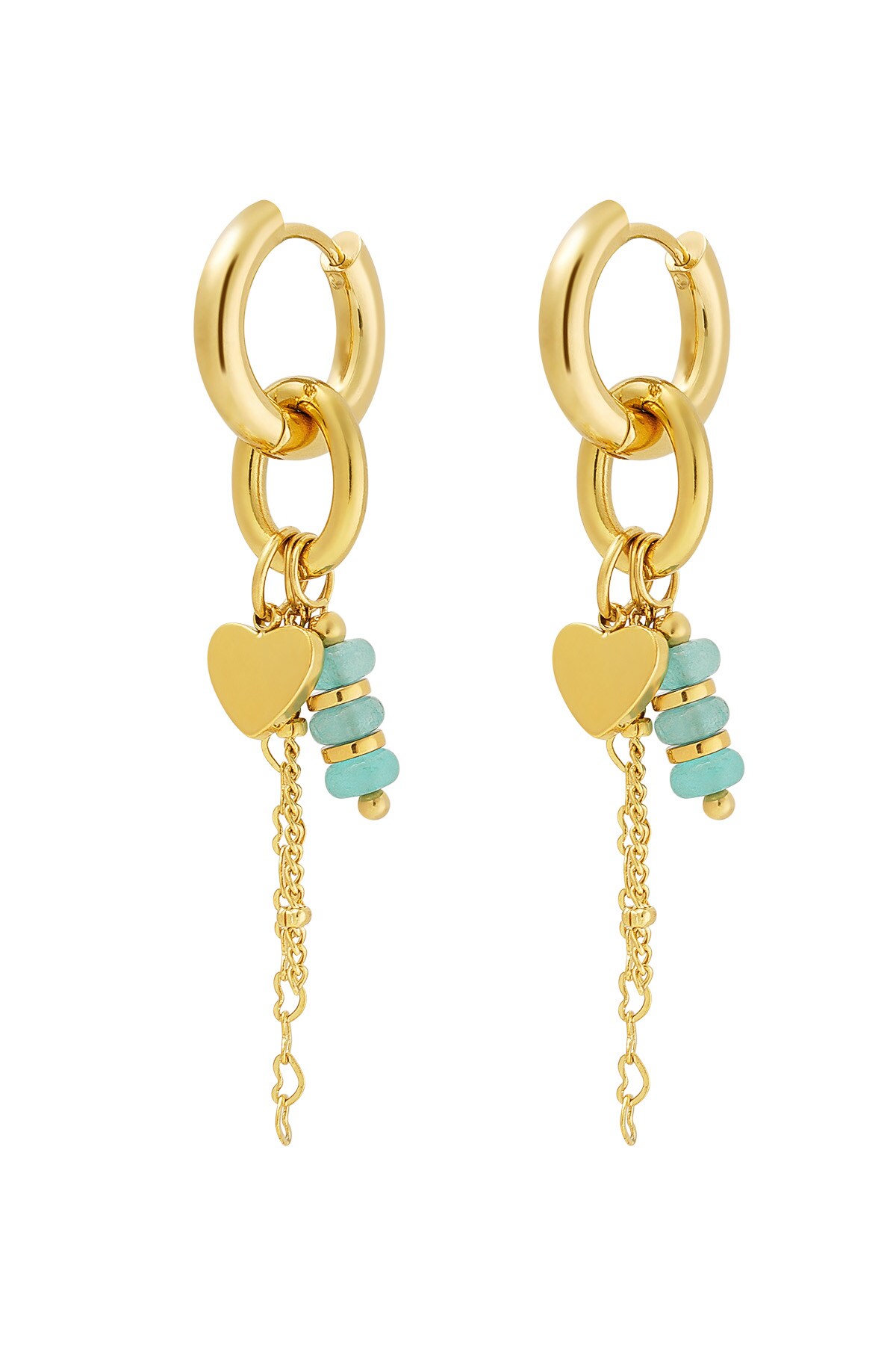 Earring hearts details green - Gold color 