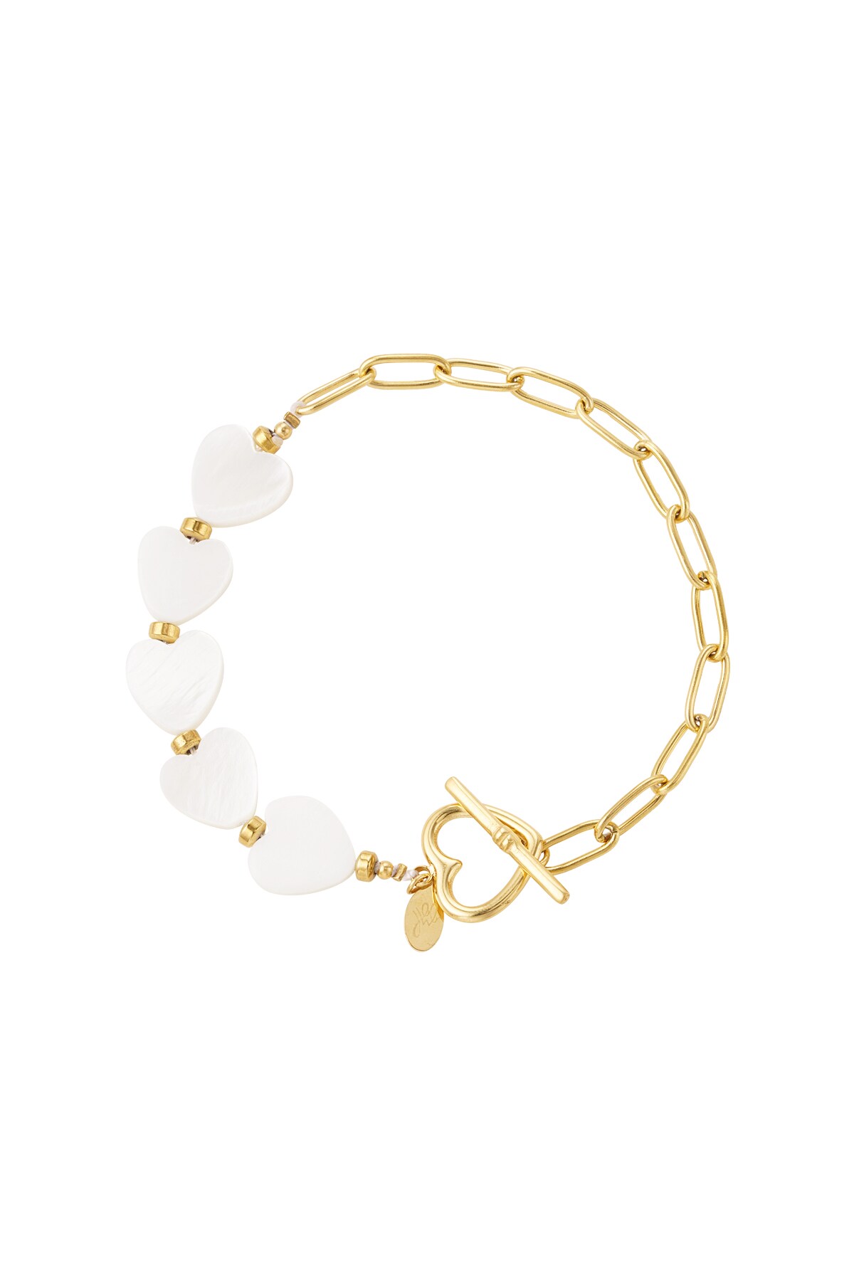 Bracelet with shell hearts - Gold color 