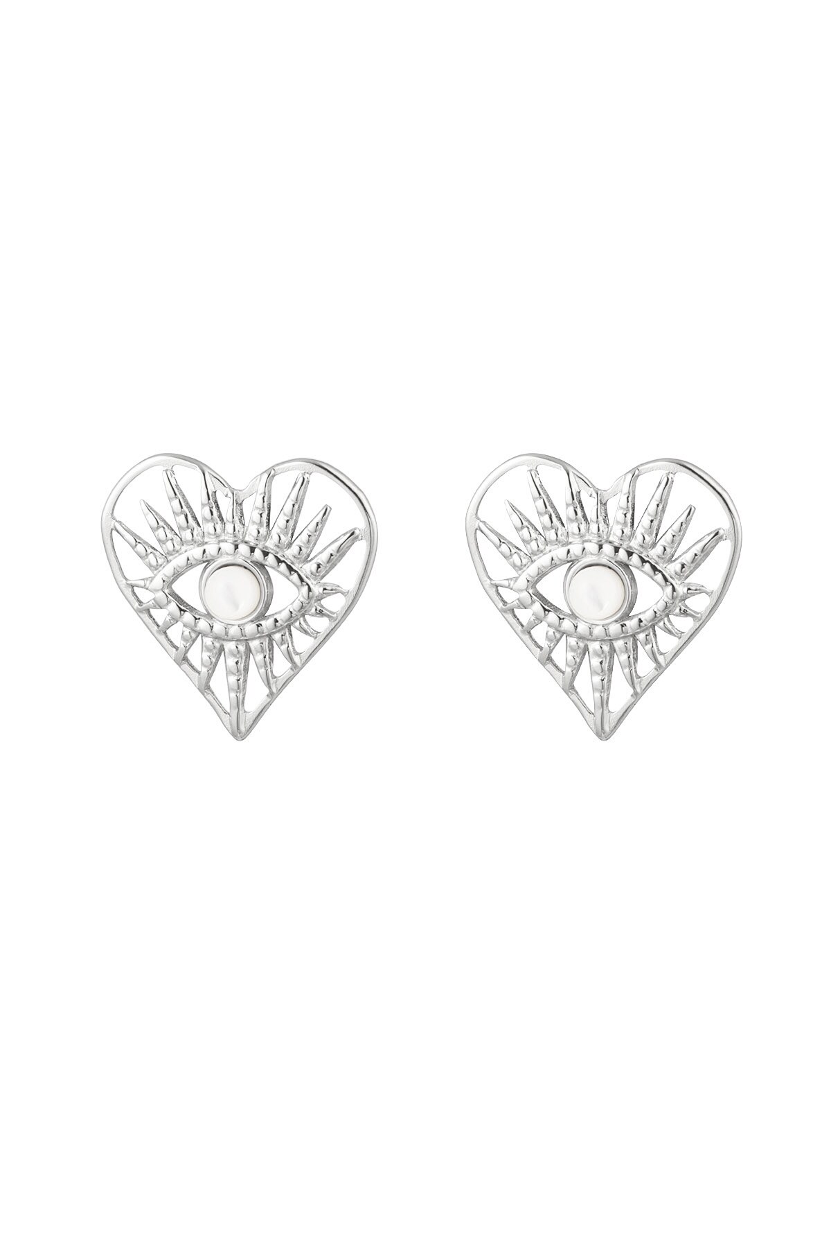 Ear studs heart with eye - Silver color h5 