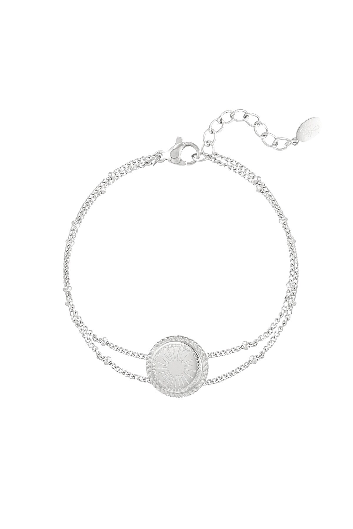 Double link bracelet with coin - Silver color h5 