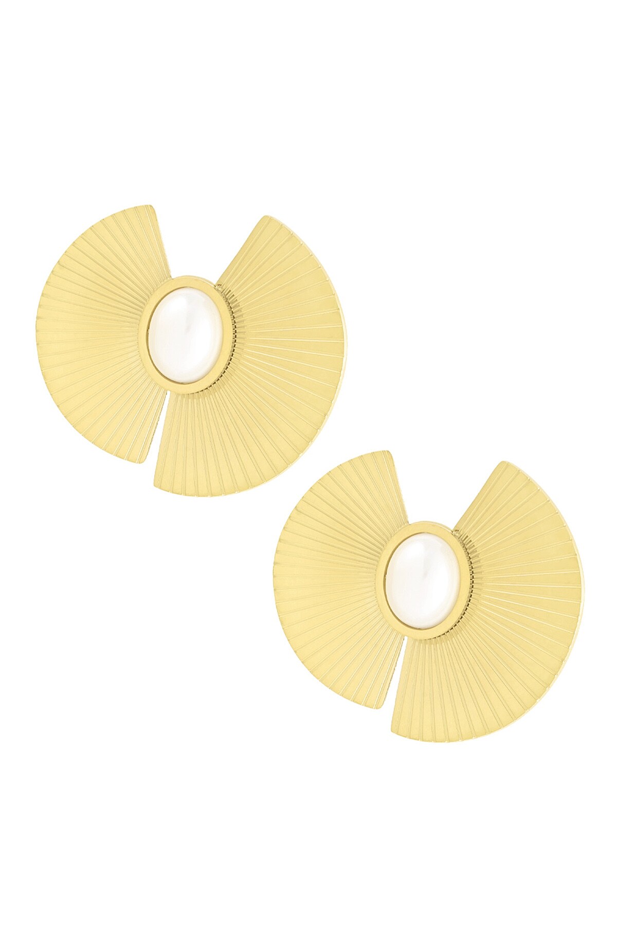 Earrings half circles with pearl - Gold color h5 