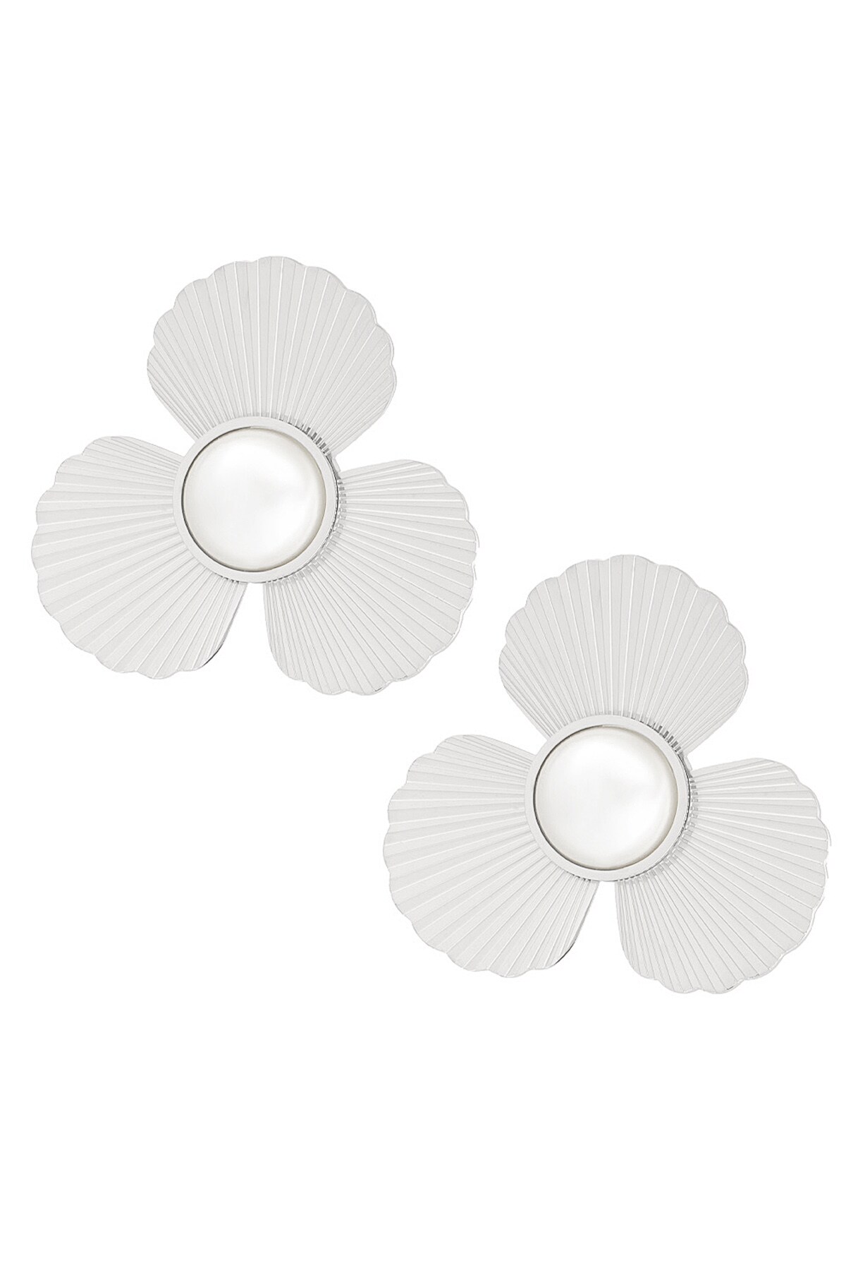 Earrings flower with pearl - Silver color h5 