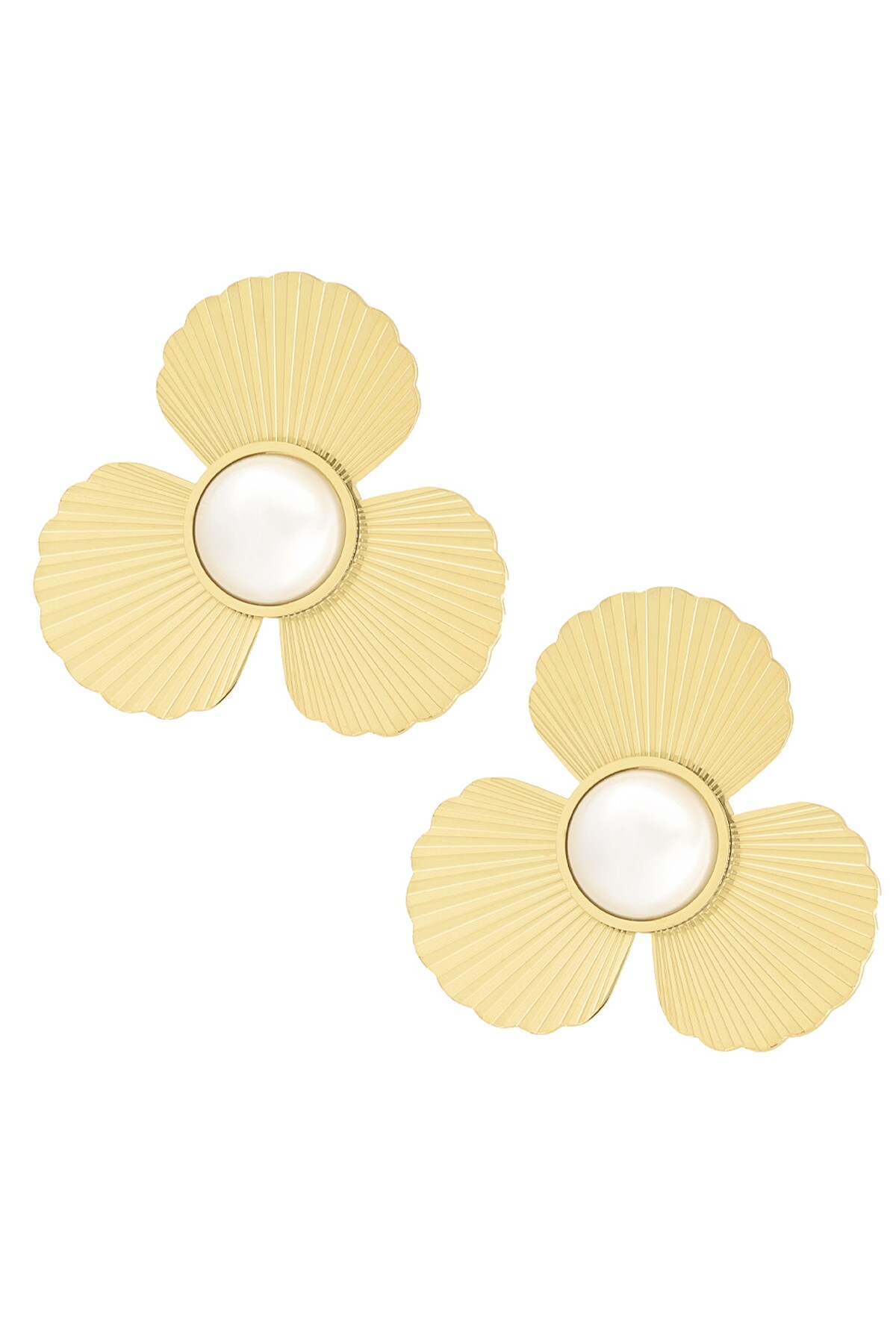 Earrings flower with pearl - Gold color h5 