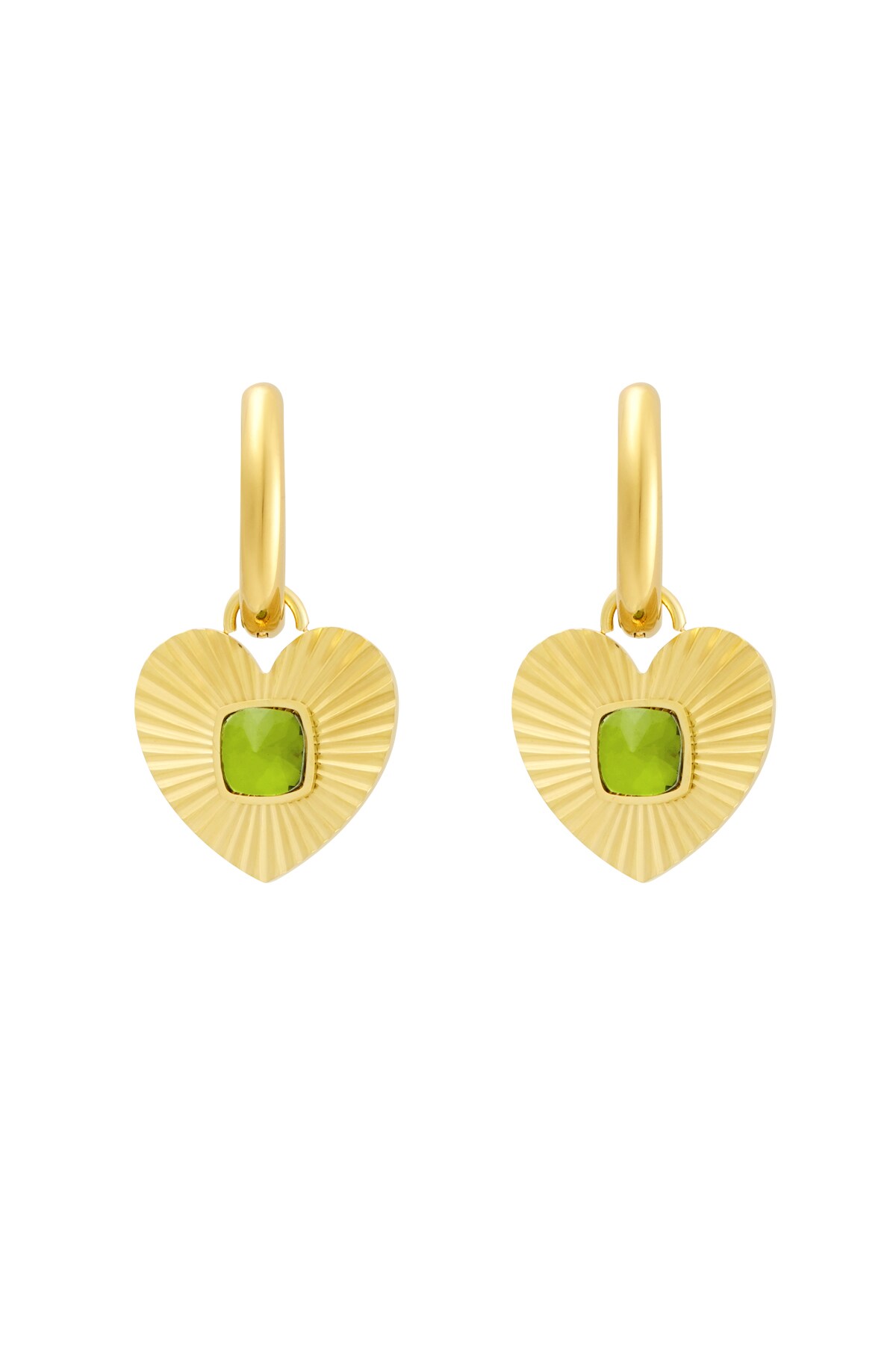 Earrings heart with stone - gold/green h5 