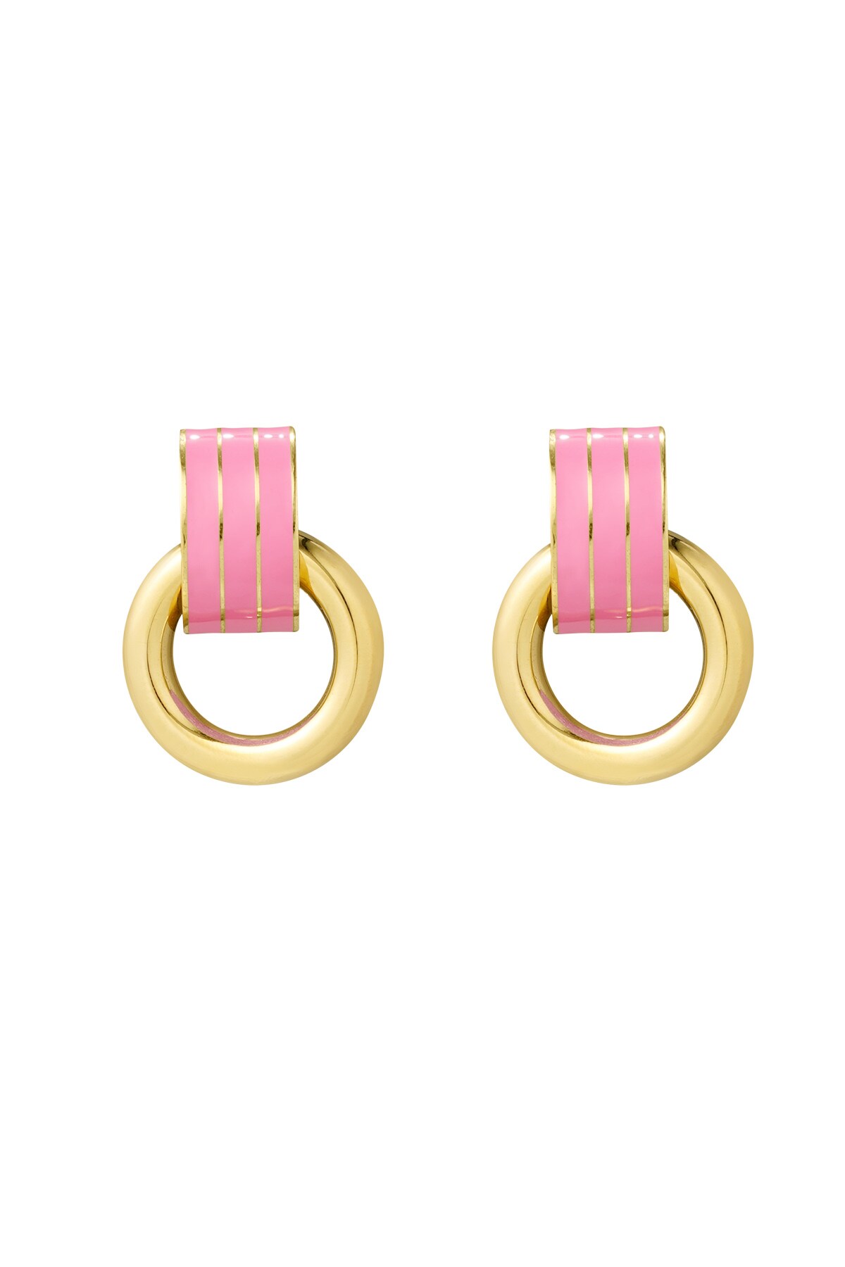 Earring double layer pink - Gold color h5 