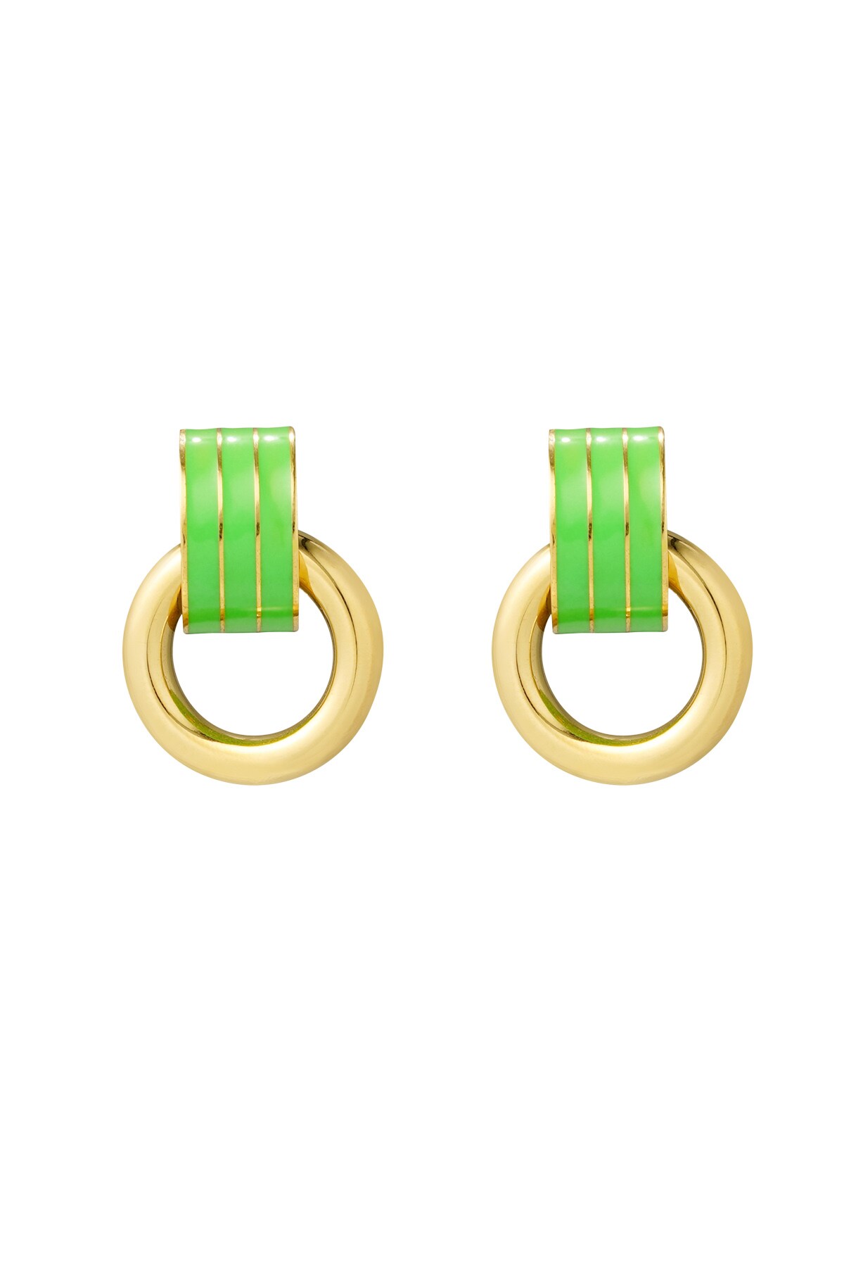 Earring double layer green - Gold color 