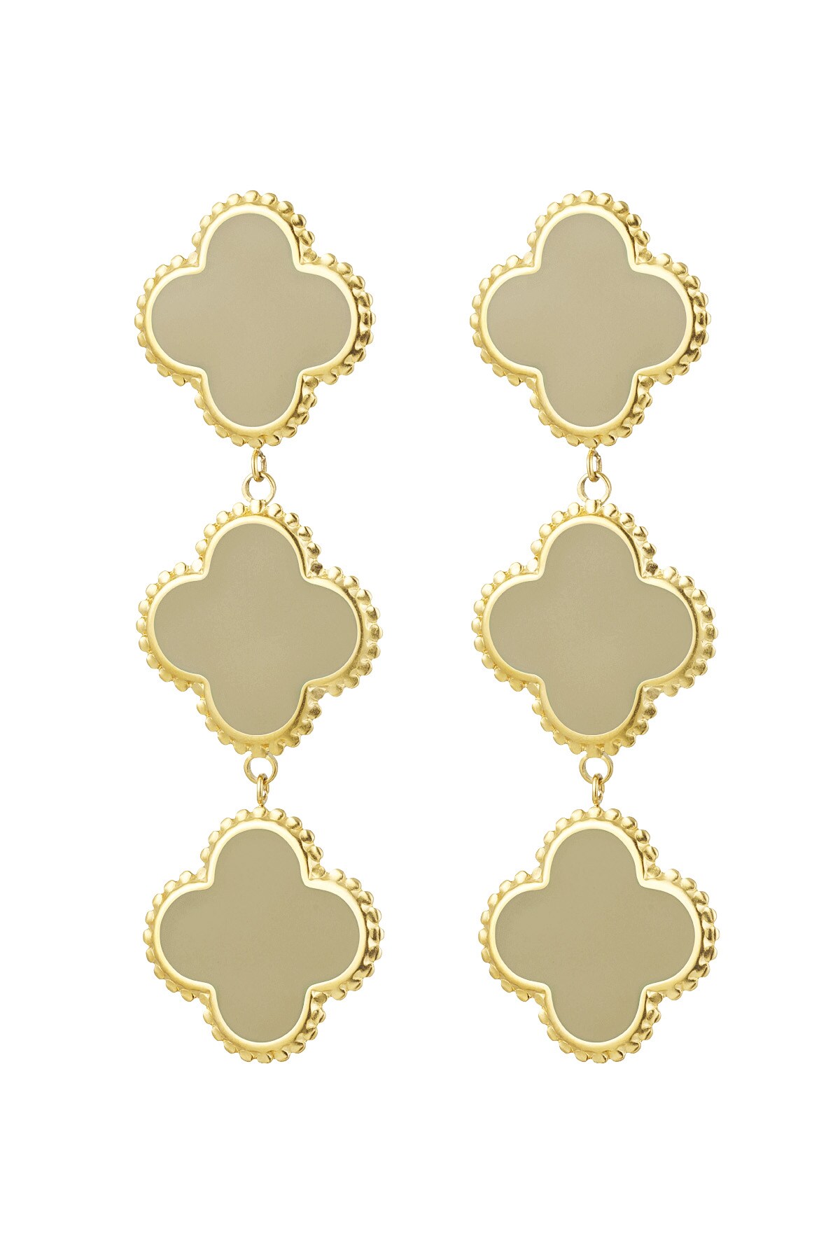 Earrings 3 clovers - beige Stainless Steel h5 