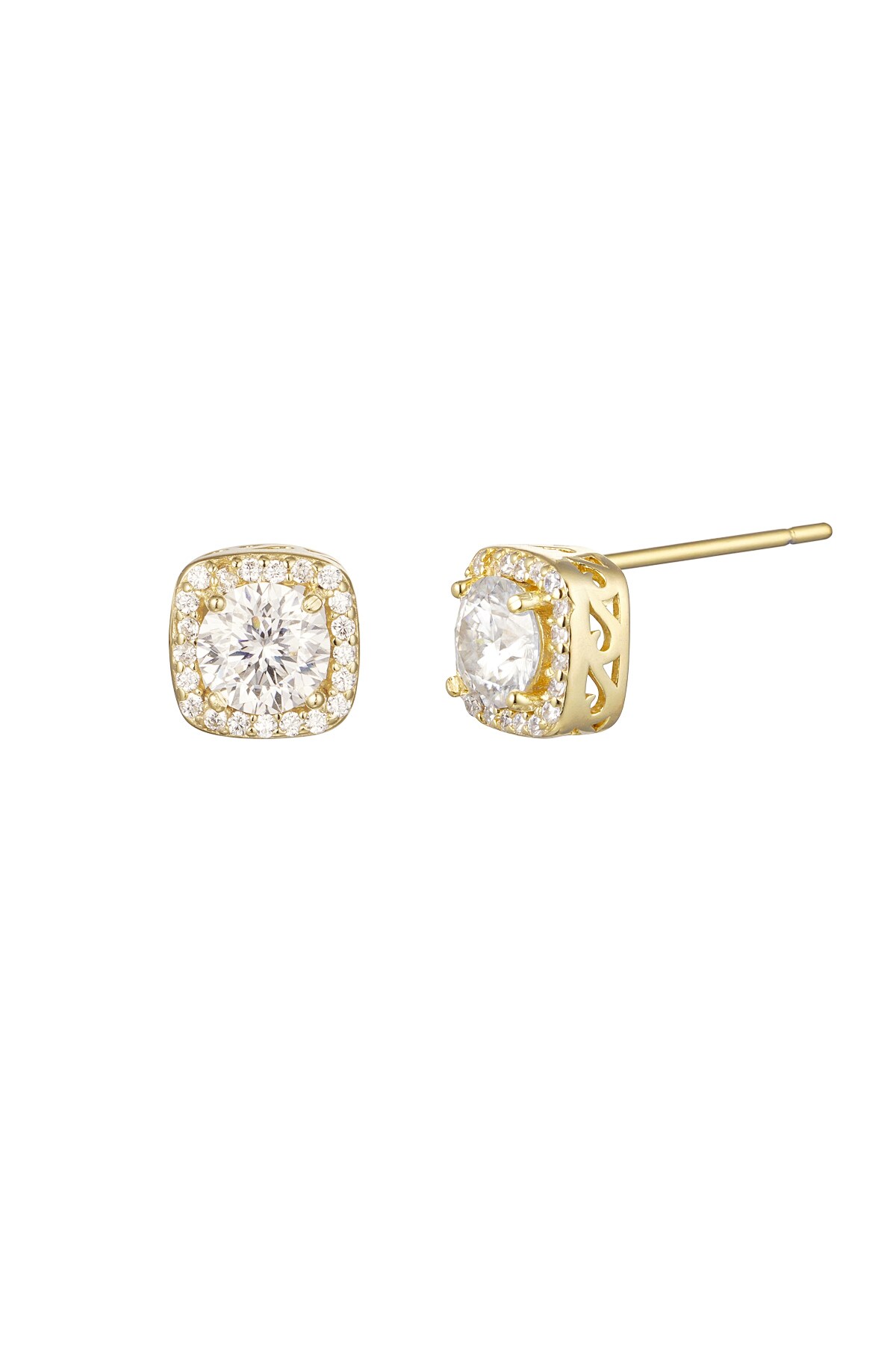 Ear studs square stone - Gold color h5 