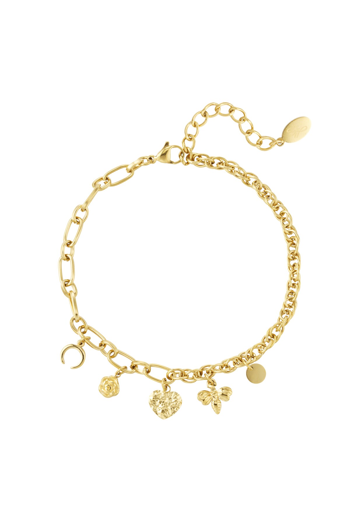 Bracelet different links with charms - Gold color h5 